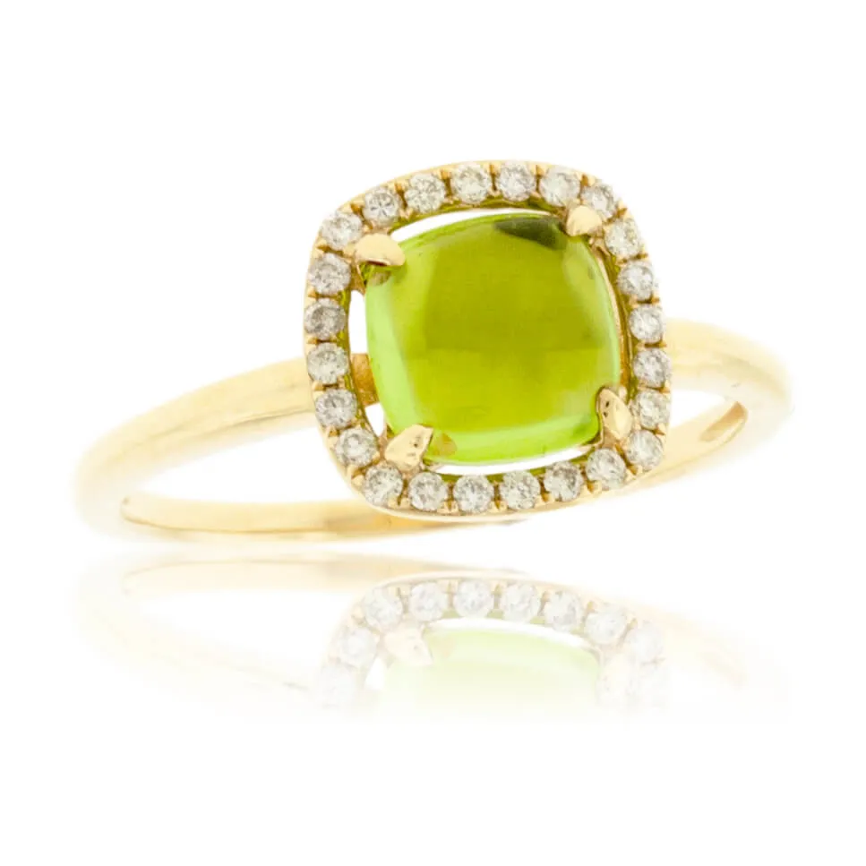 Cabochon Peridot & Diamond Halo Ring