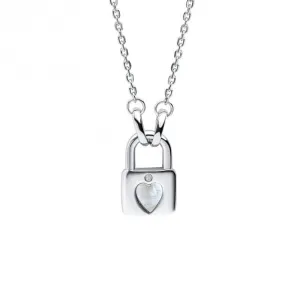 Children's Mother of Pearl Diamond Padlock Heart Necklace N4581W