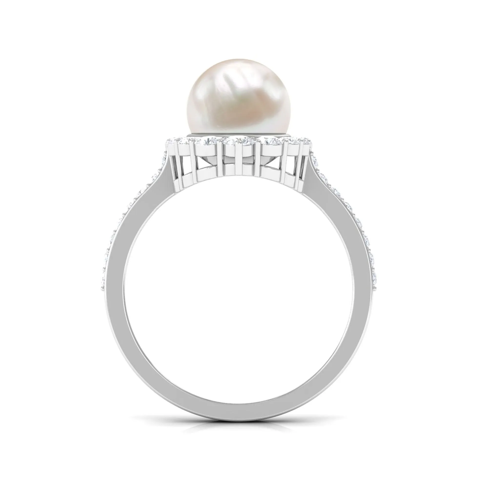 Classic Freshwater Pearl and Diamond Halo Ring