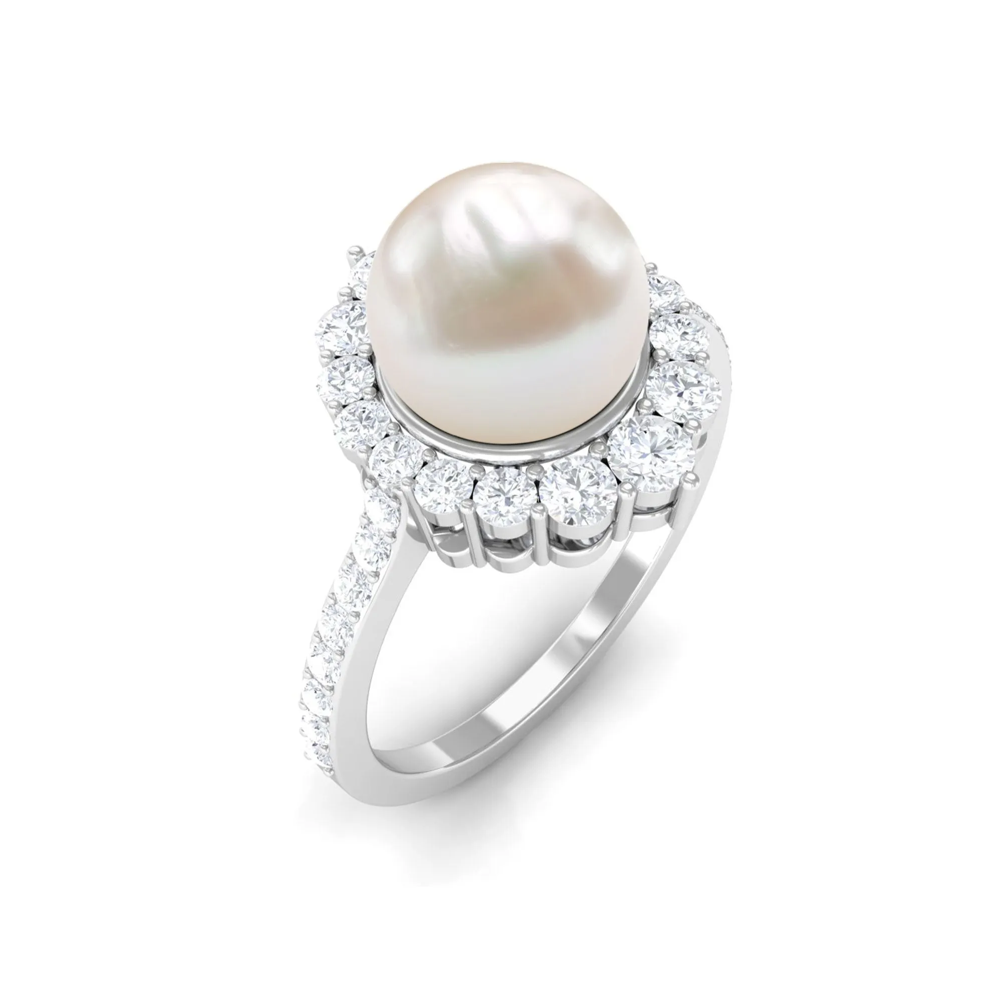 Classic Freshwater Pearl and Diamond Halo Ring