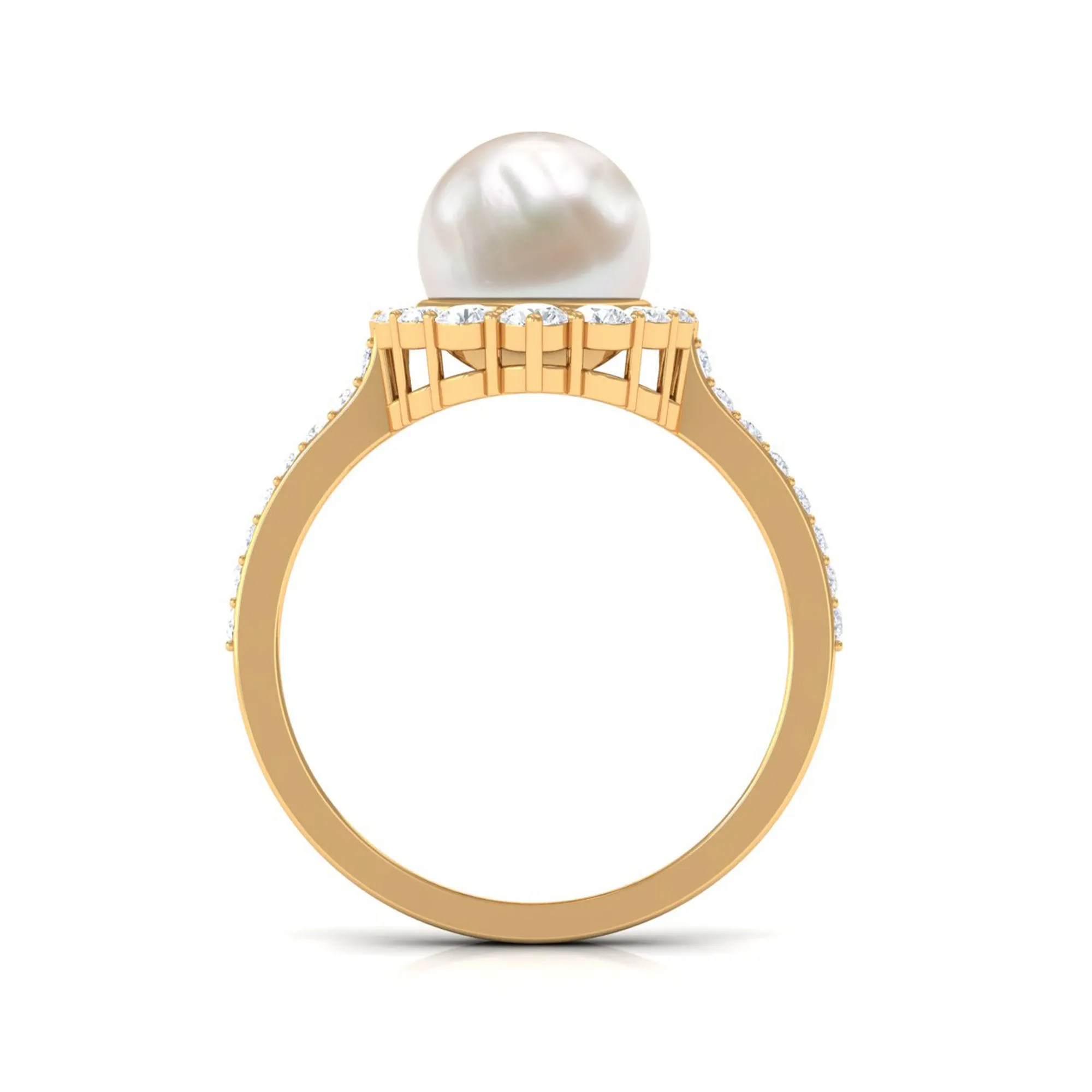 Classic Freshwater Pearl and Diamond Halo Ring