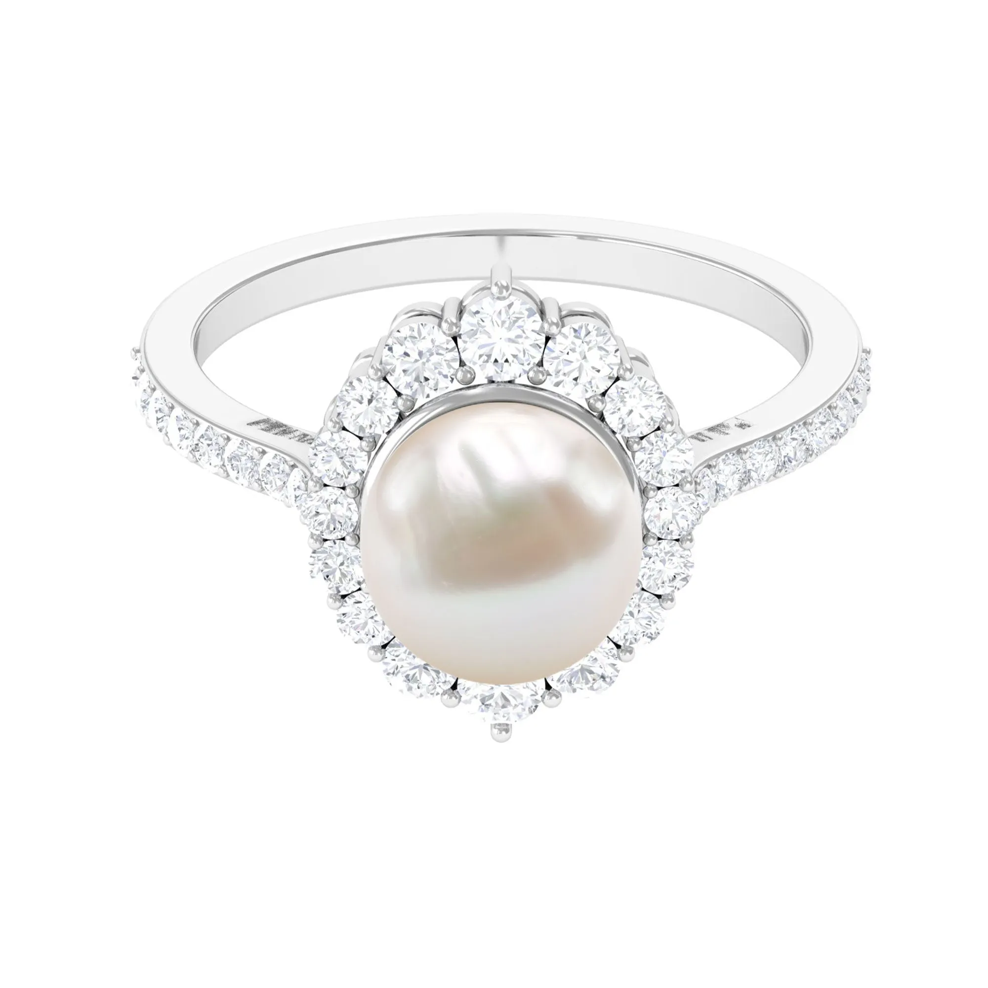 Classic Freshwater Pearl and Diamond Halo Ring