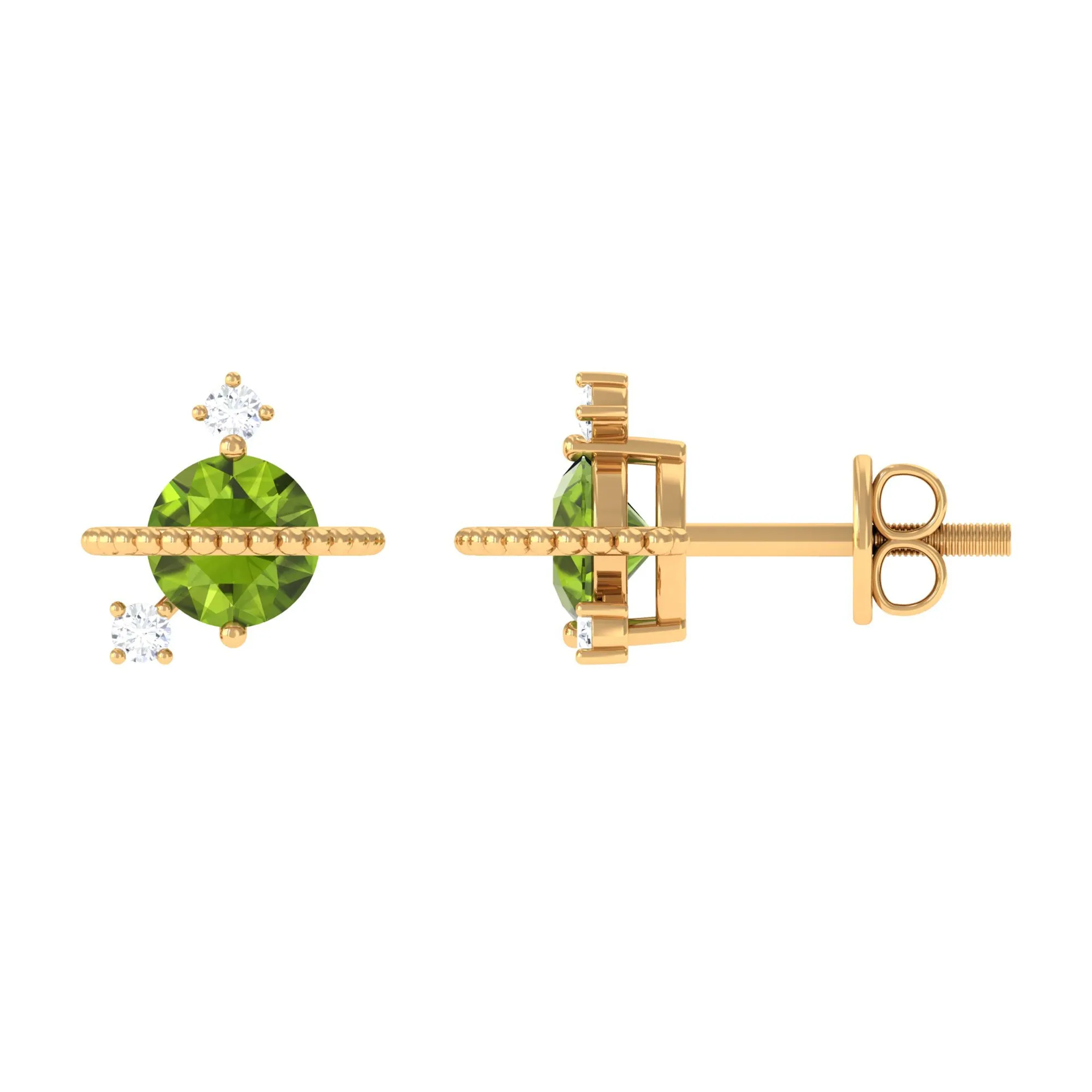 Contemporary Peridot Celestial Stud Earrings with Diamond