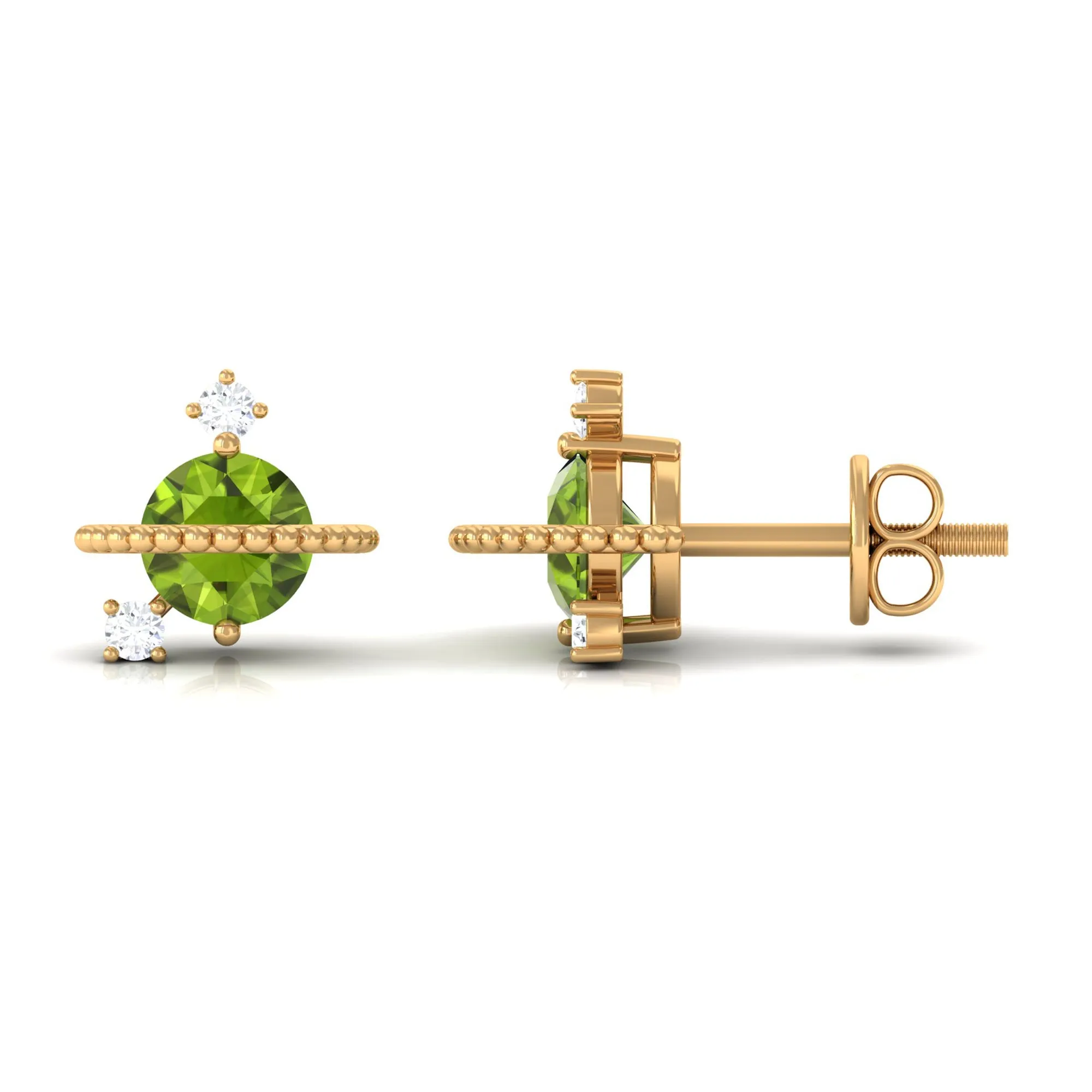 Contemporary Peridot Celestial Stud Earrings with Diamond