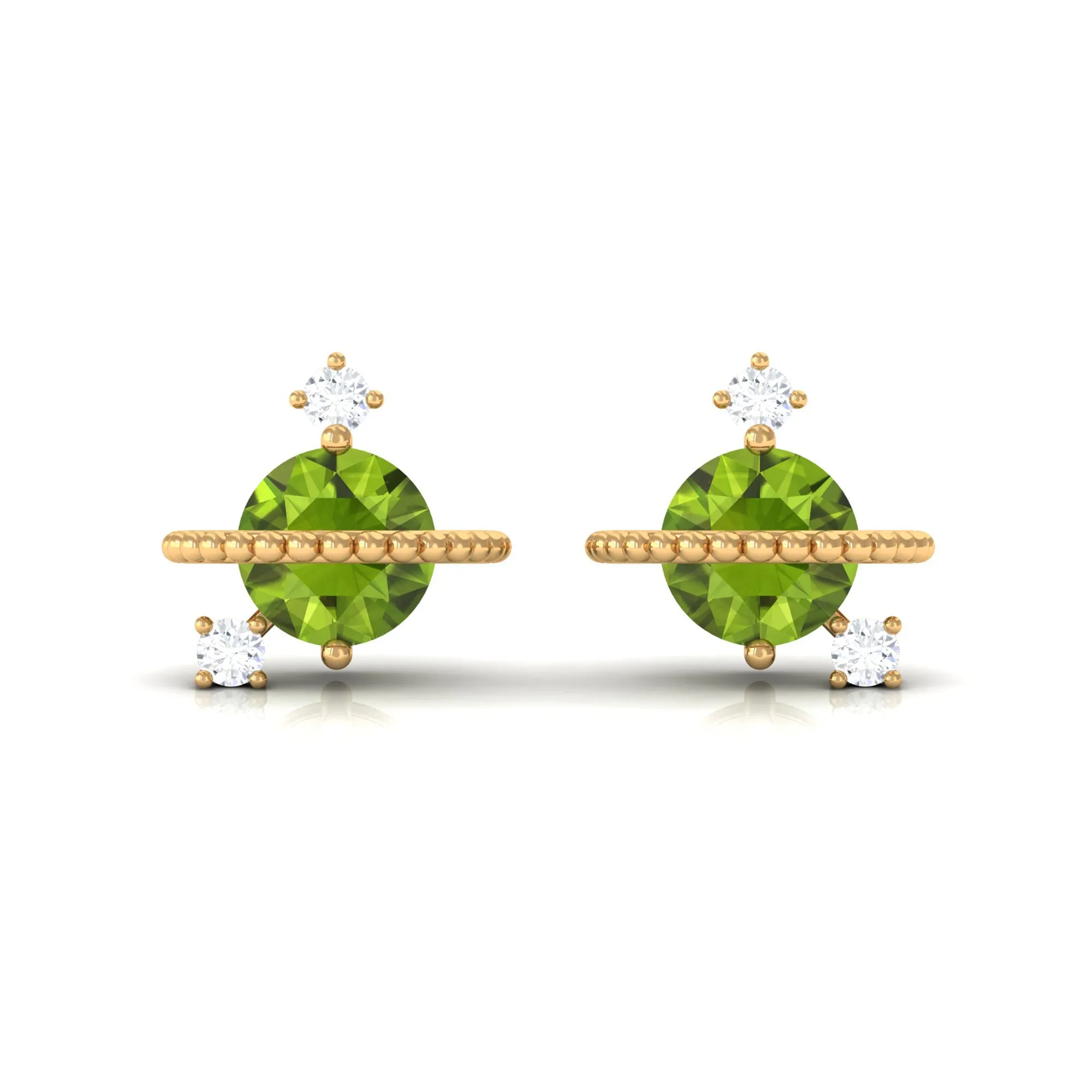 Contemporary Peridot Celestial Stud Earrings with Diamond