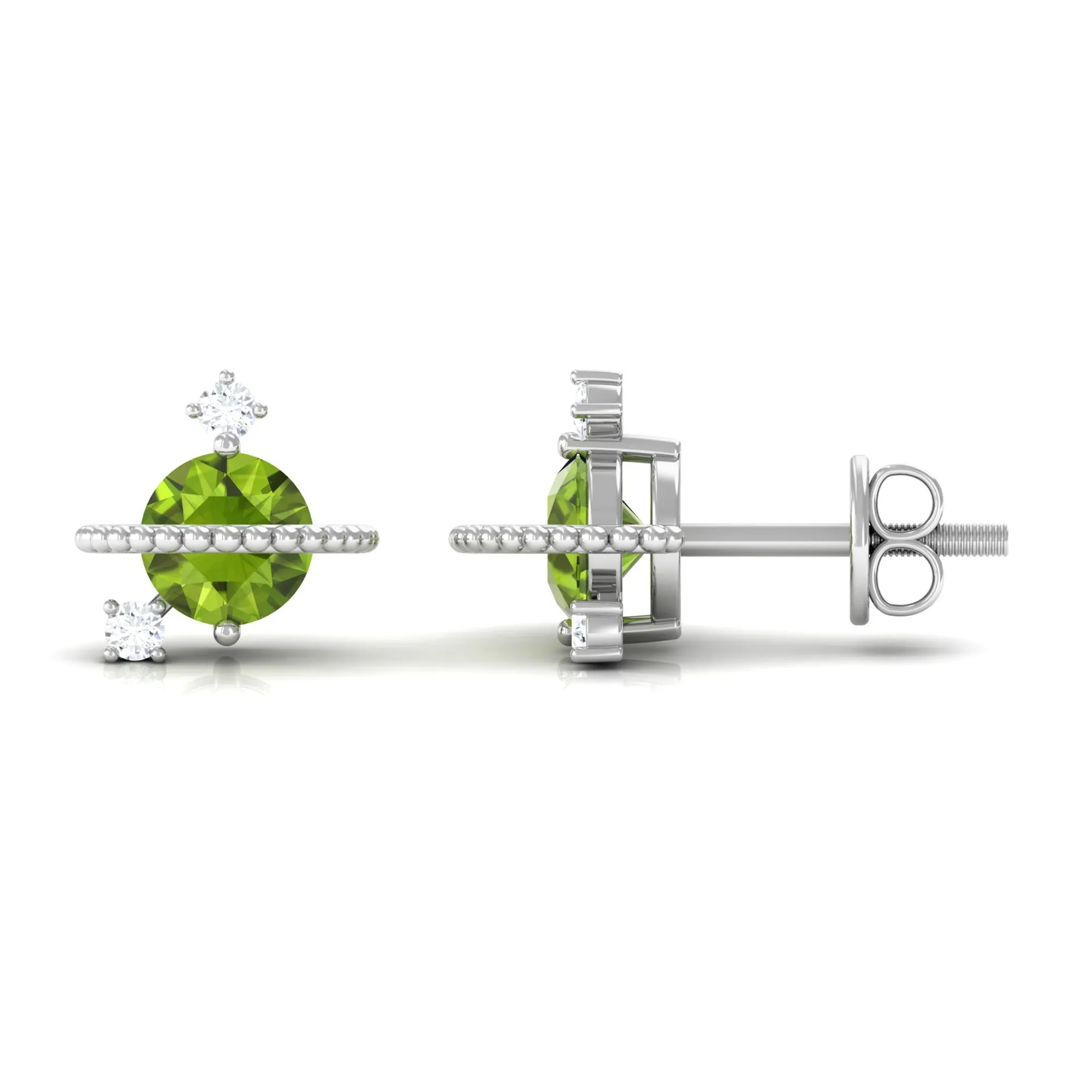 Contemporary Peridot Celestial Stud Earrings with Diamond