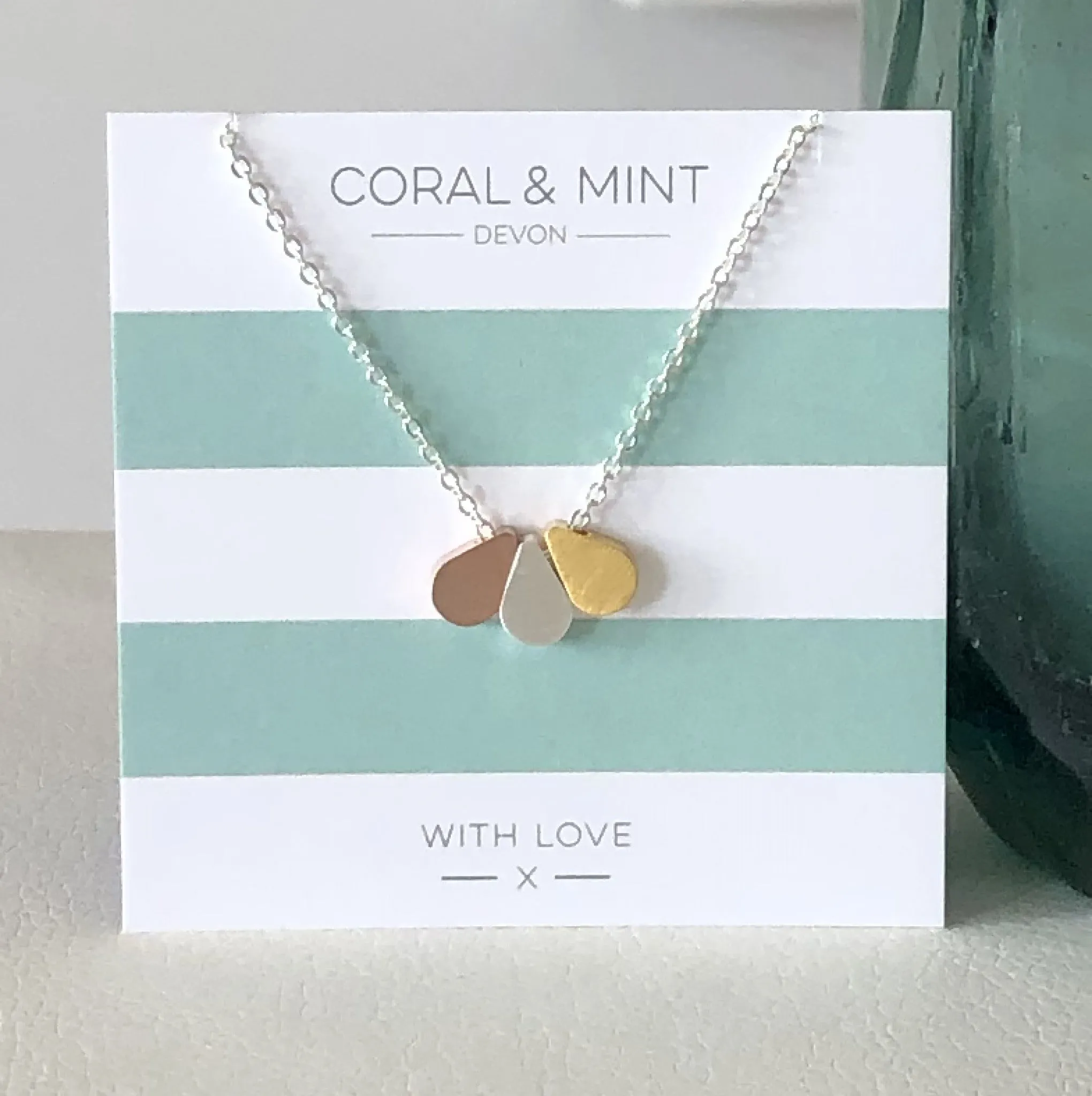 Coral And Mint Three Drop Necklace