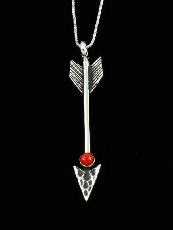 Coral Santo Domingo Arrow Sterling Silver Pendant