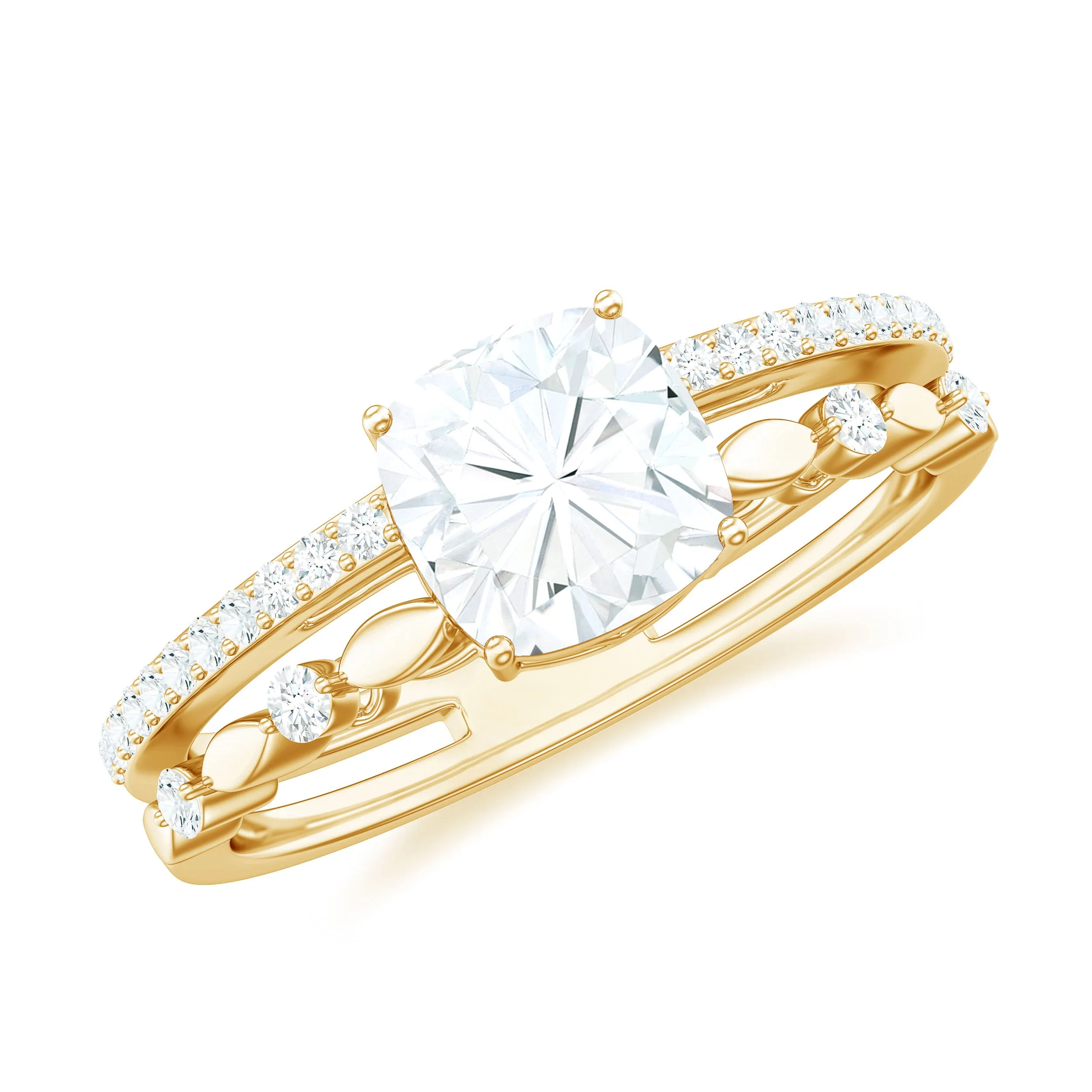 Cushion Cut Moissanite Solitaire Engagement Ring in Gold