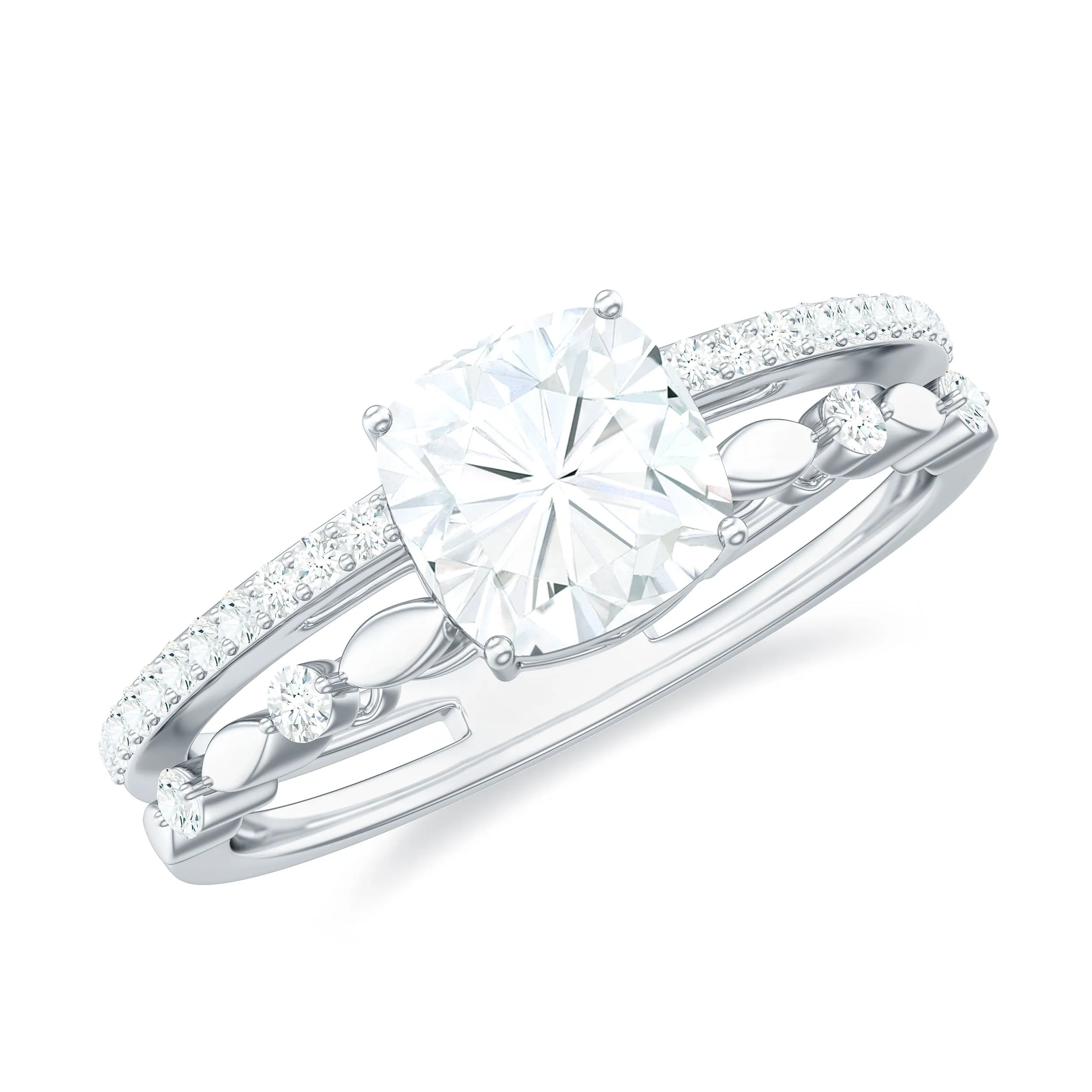 Cushion Cut Moissanite Solitaire Engagement Ring in Gold