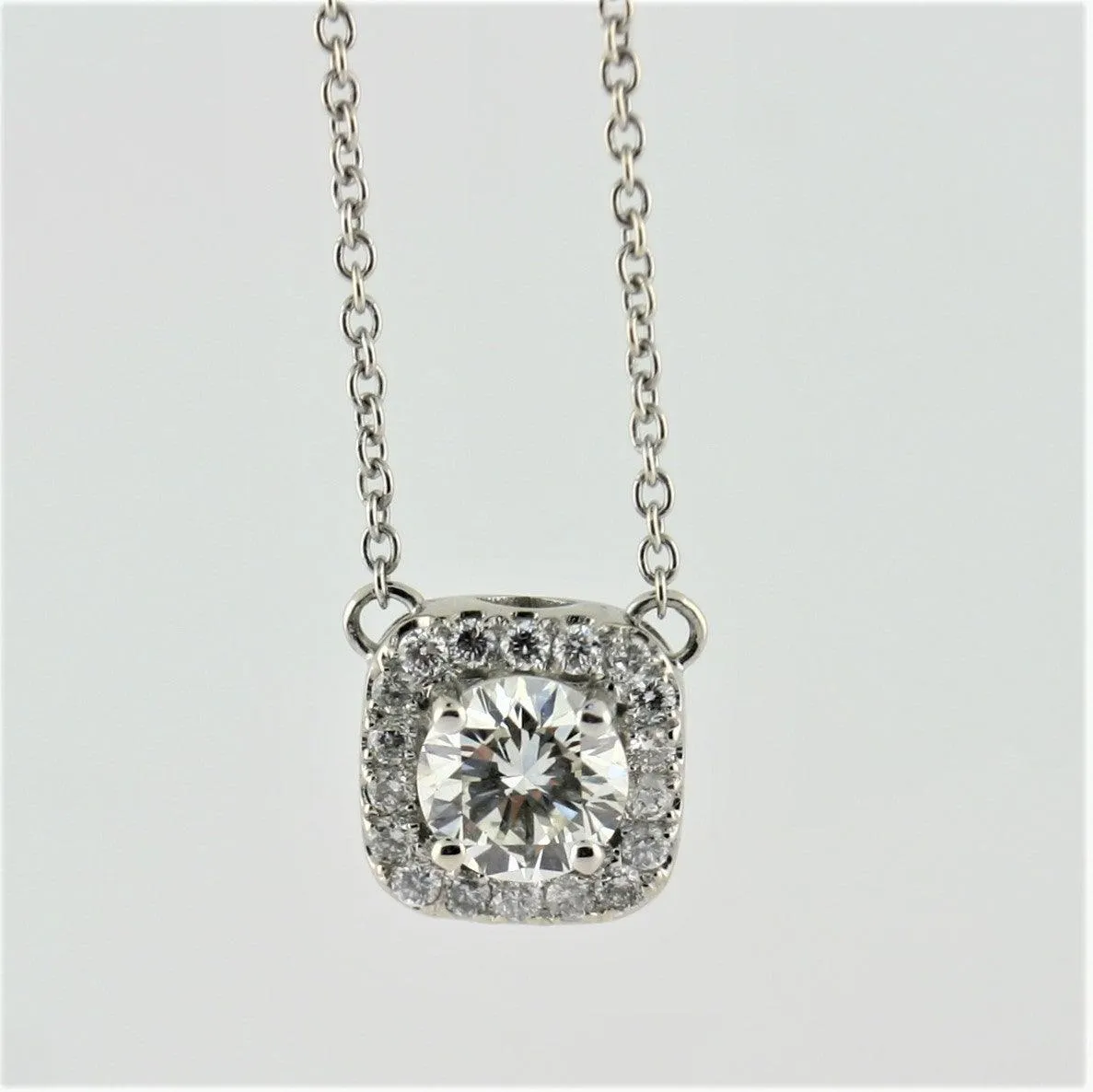 CUSHION HALO DIAMONDS BY THE YARD NECKLACE 14K WHITE GOLD