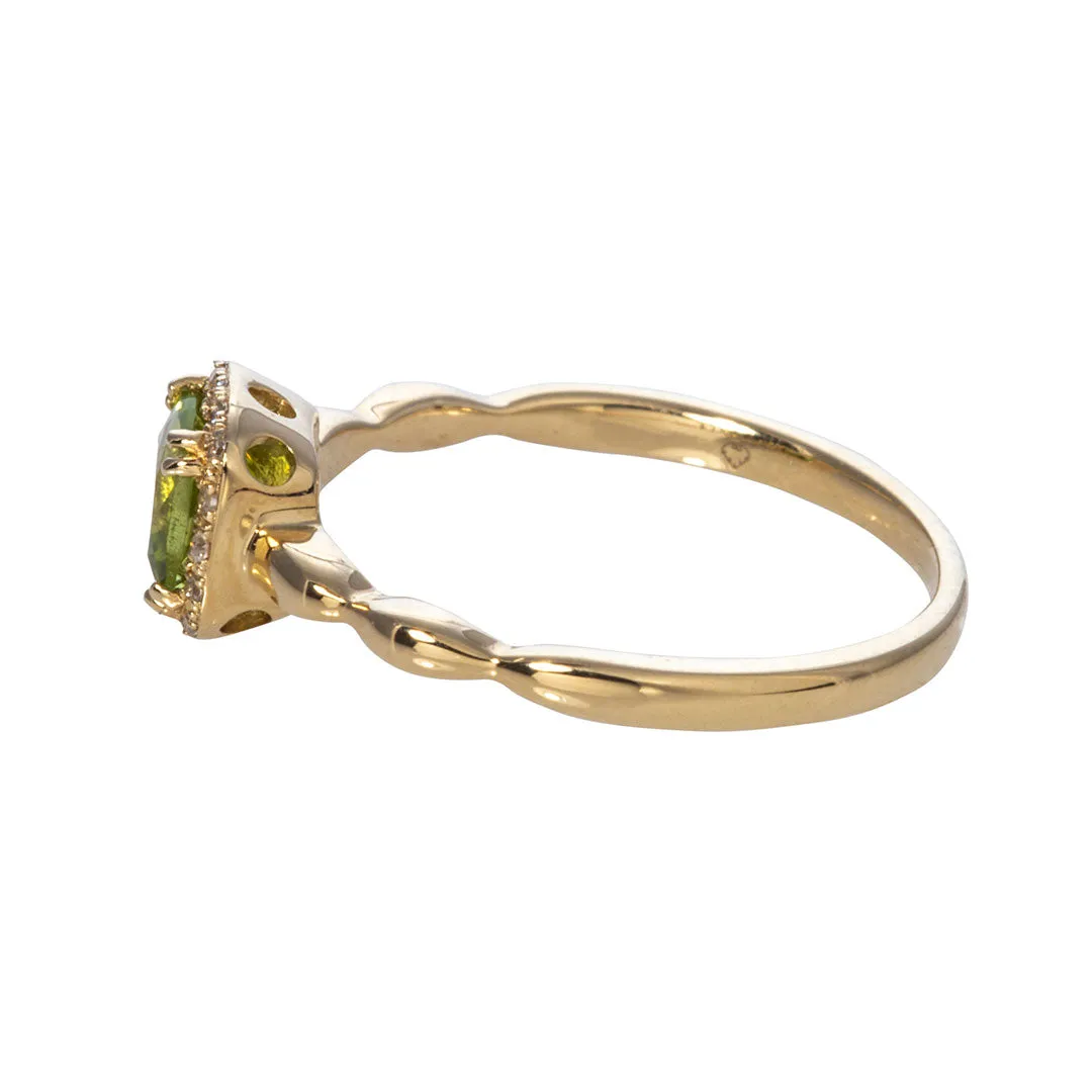 Cushion Peridot & Diamond Halo 14K Yellow Gold Ring