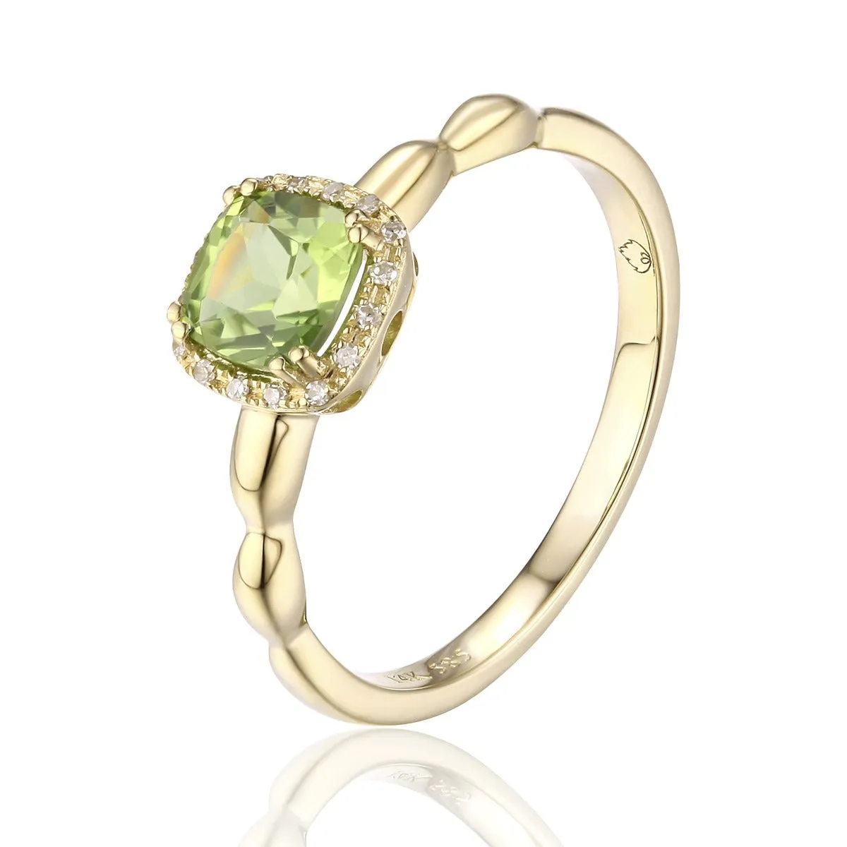 Cushion Peridot & Diamond Halo 14K Yellow Gold Ring