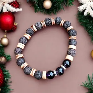 Dark Amethyst Gemstone Lava Bead Stretch bracelet-FEBRUARY Birthstone