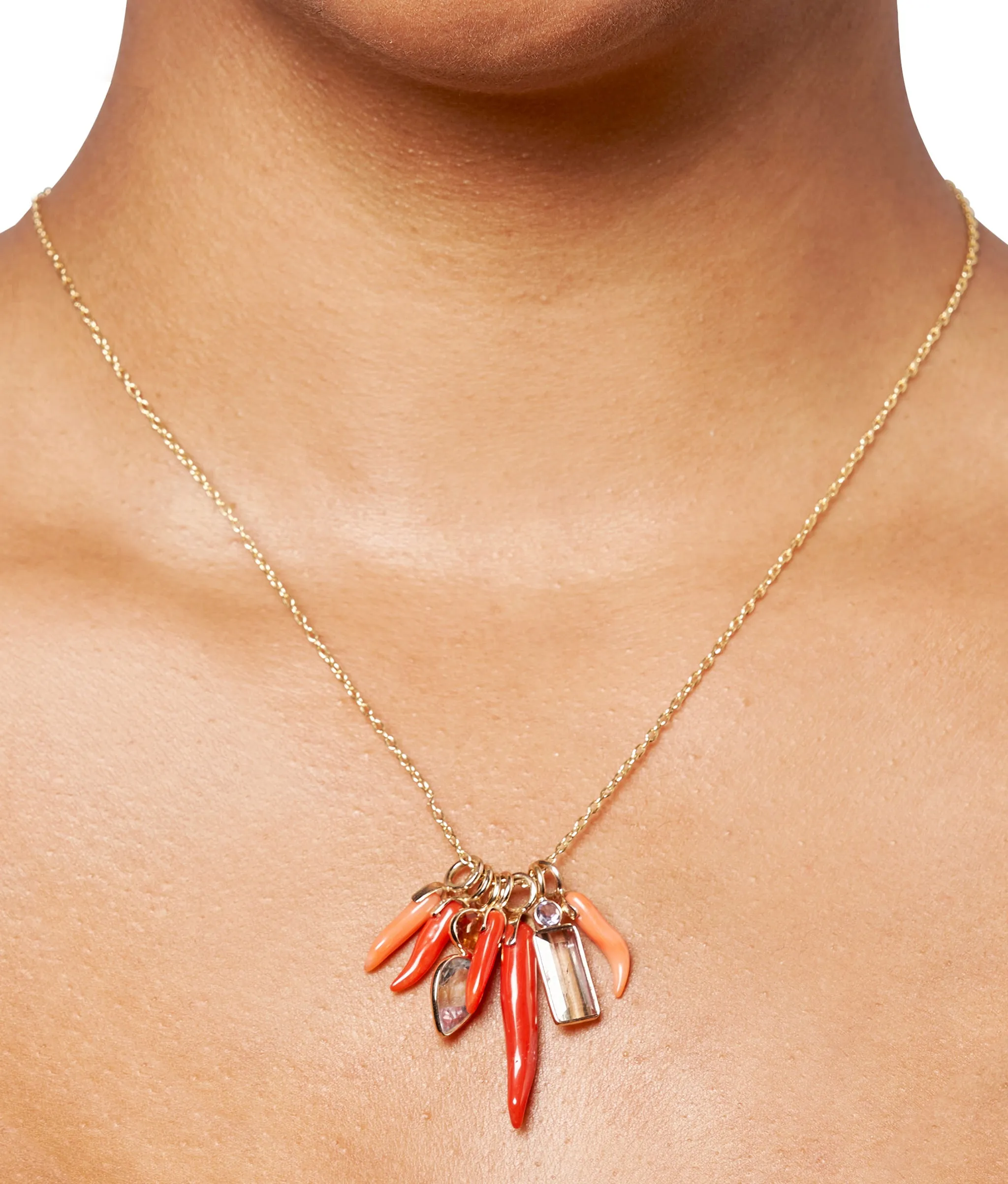 Dark Red Coral Horn 14k Gold Necklace Charm