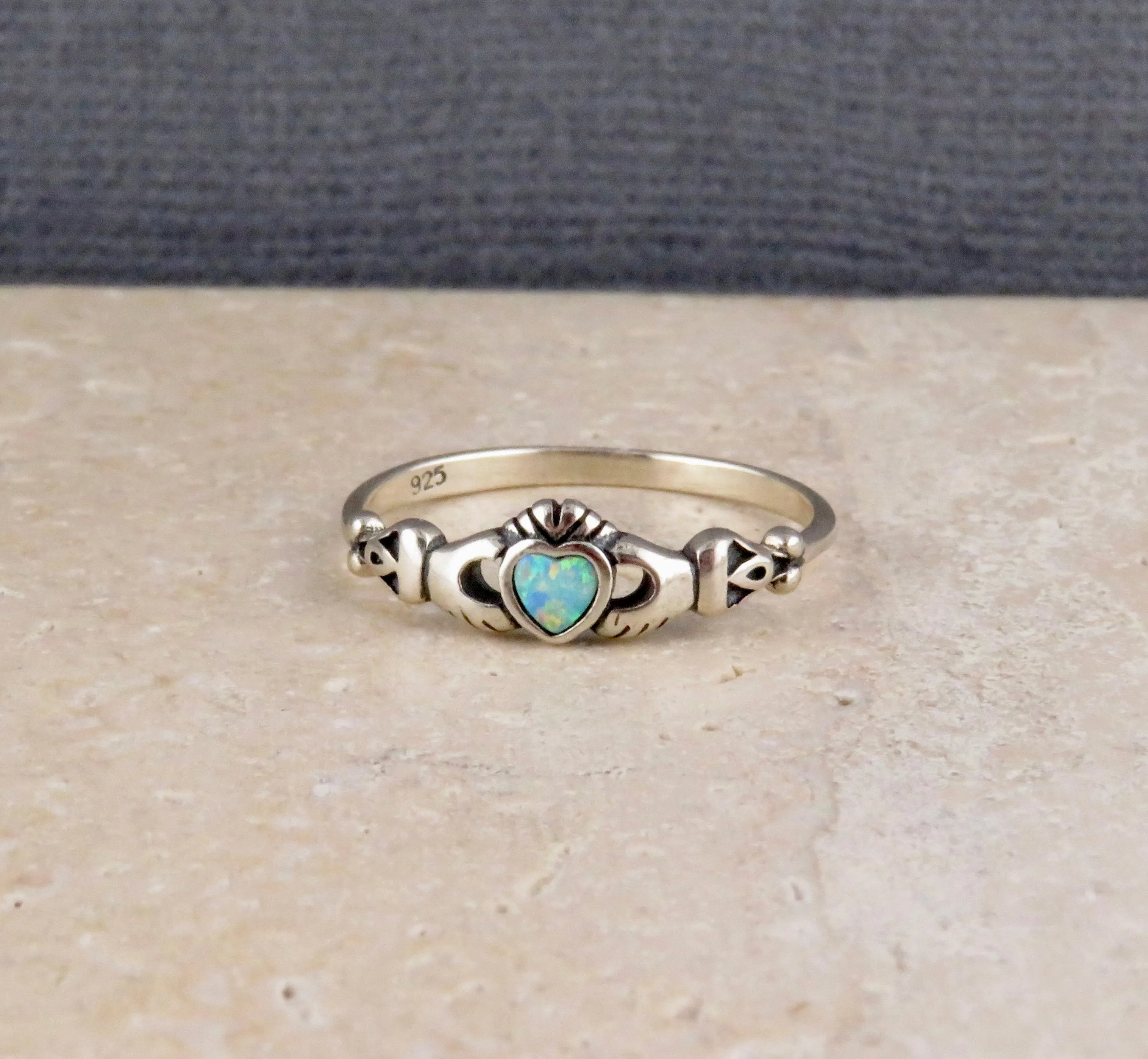 Delicate Opal Claddagh Ring