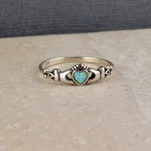 Delicate Opal Claddagh Ring