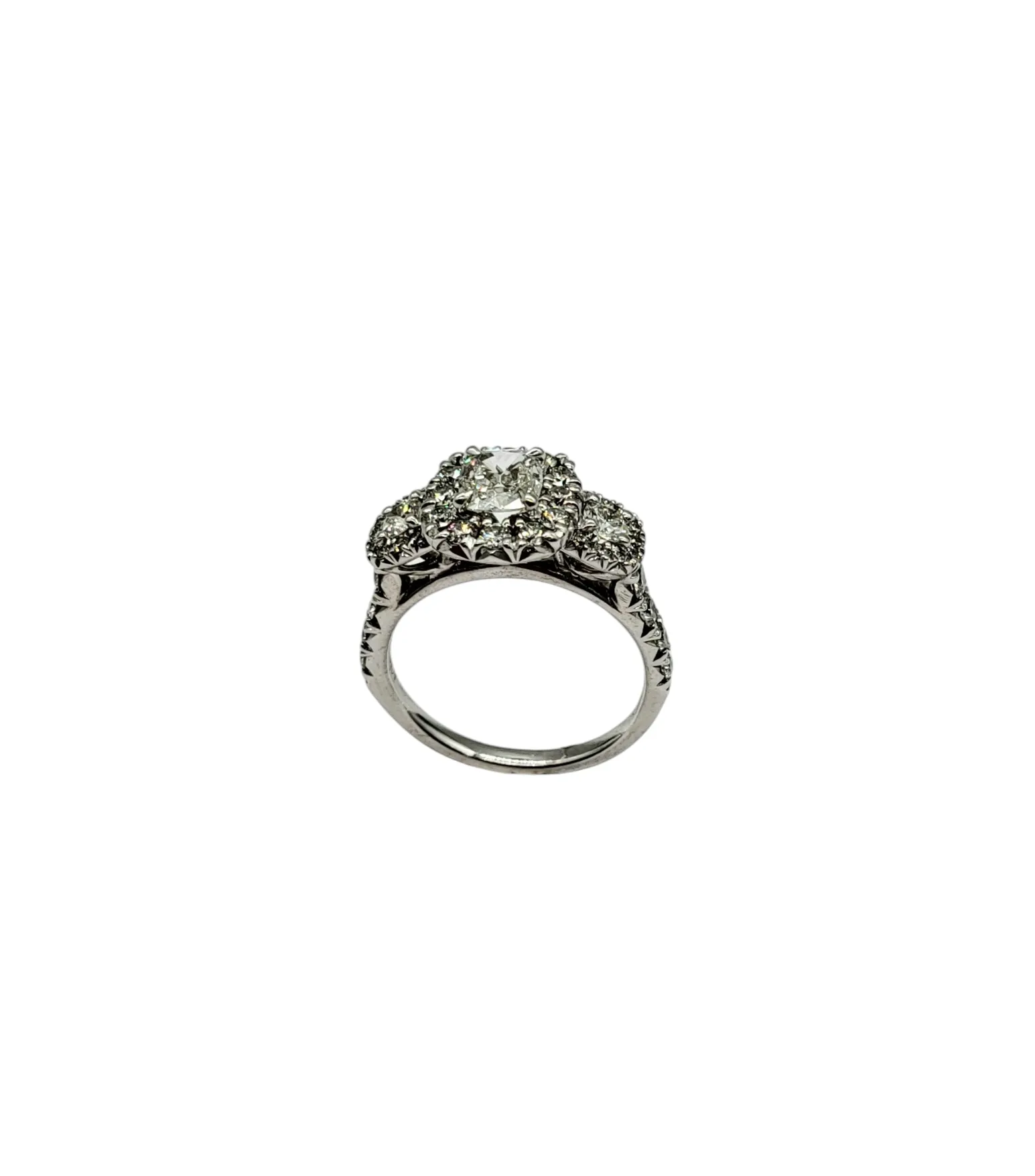 Designer 1.50 Carat Total Weight Cushion Cut Halo Ring