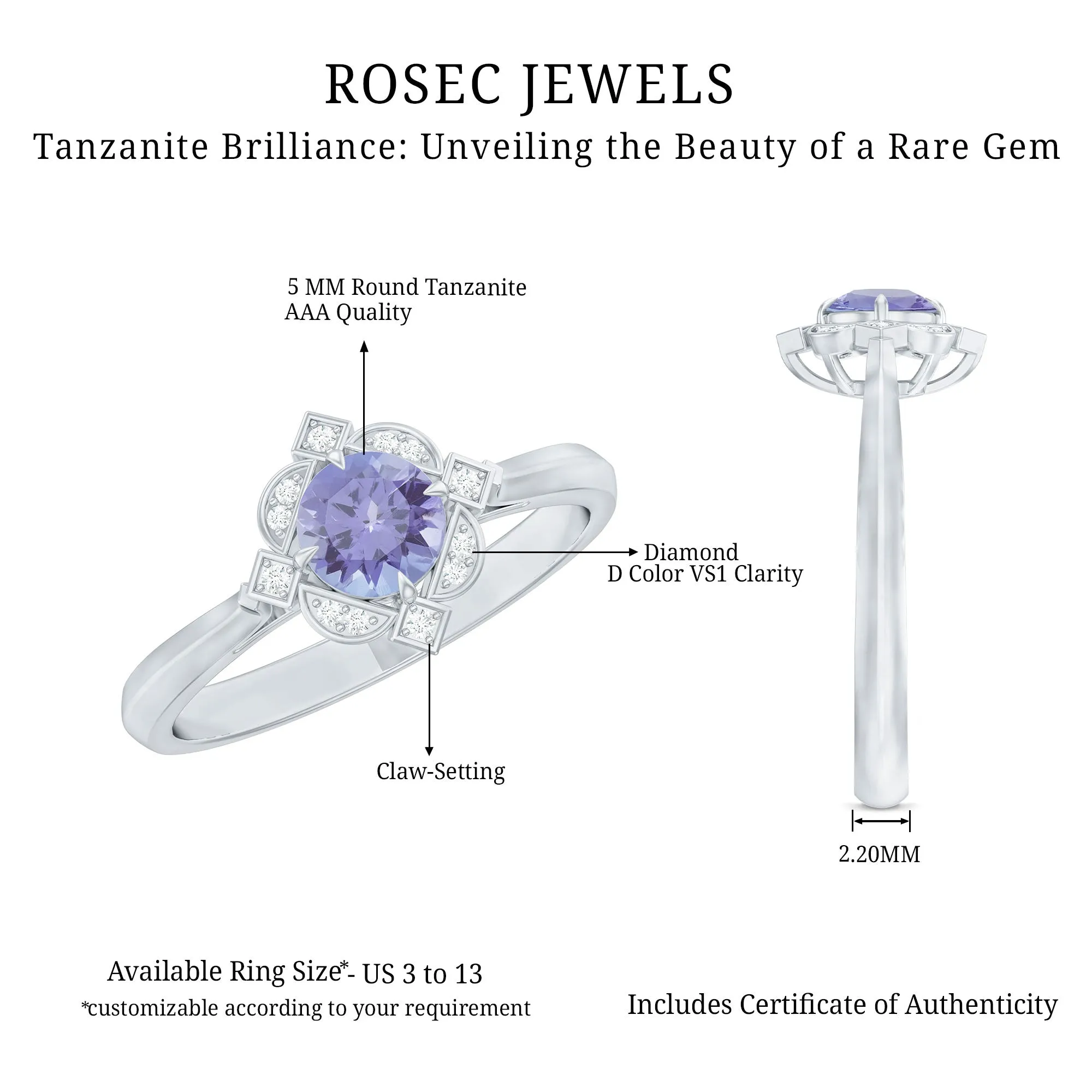 Designer Tanzanite and Diamond Halo Engagement Ring