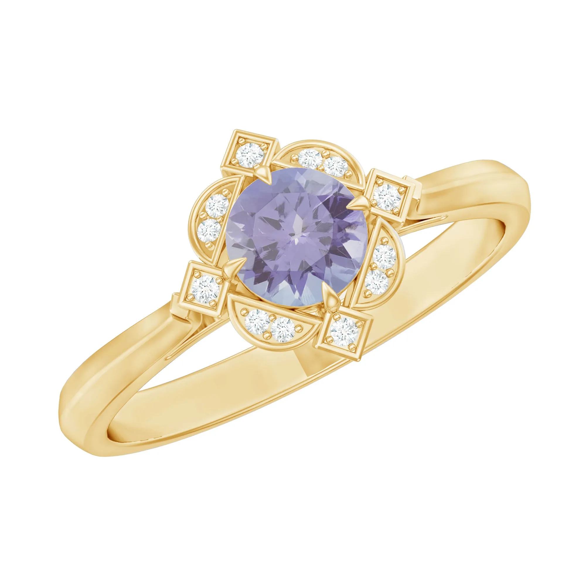 Designer Tanzanite and Diamond Halo Engagement Ring