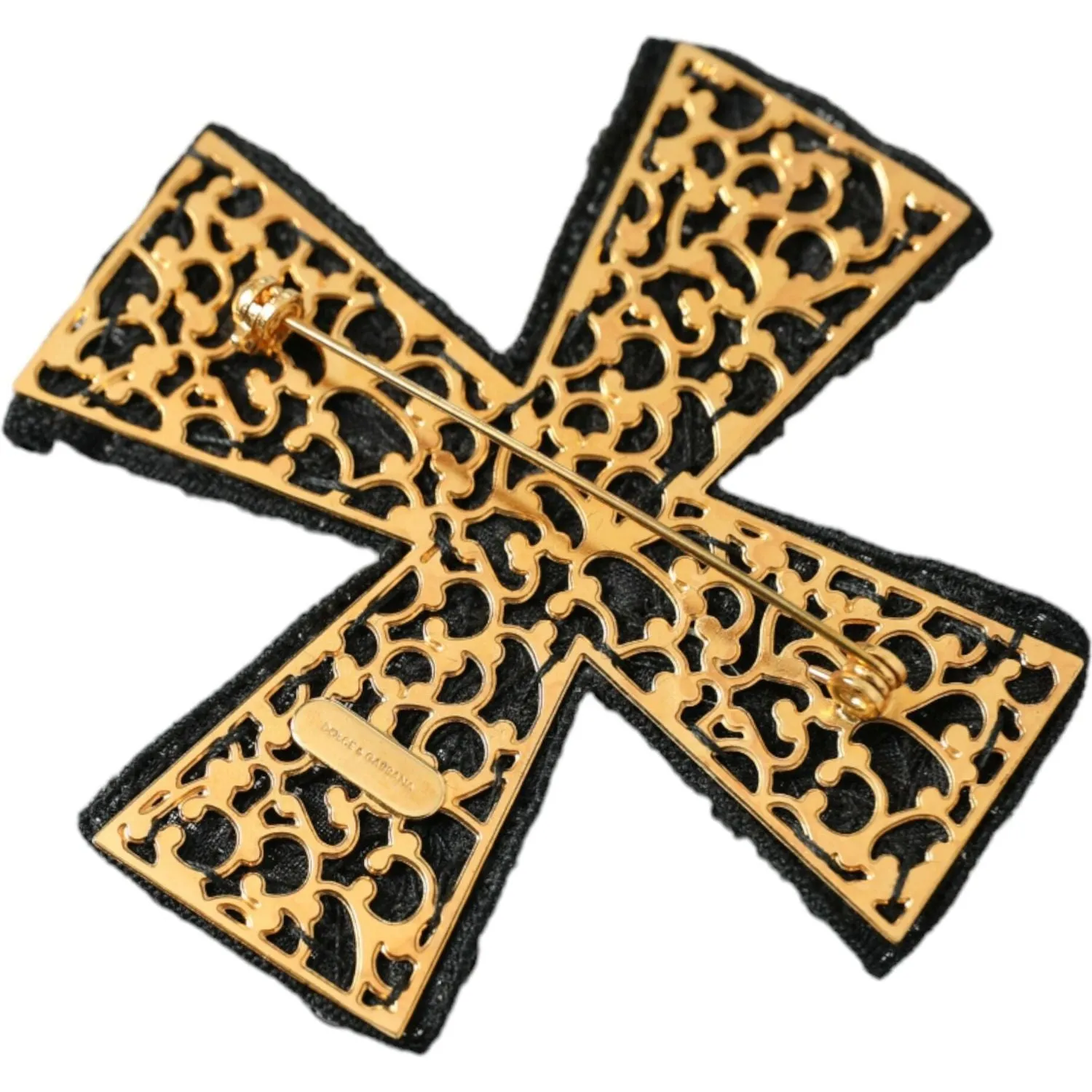 Dolce & Gabbana Black Crystals Embellished Cross Pin Brooch