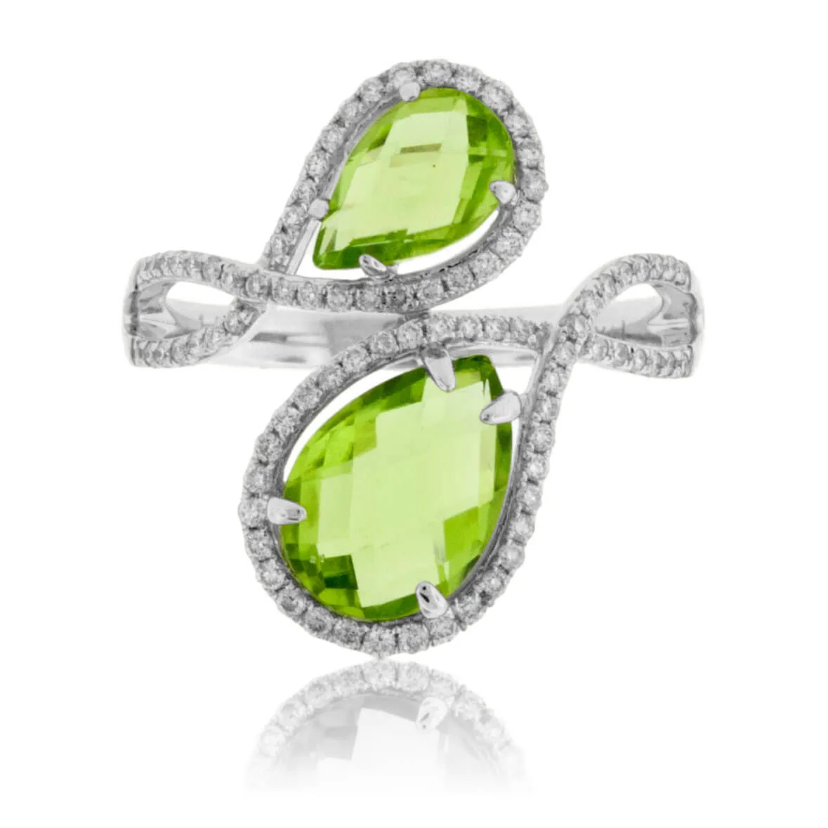 Double Pear Peridot & Diamond Halo Ring