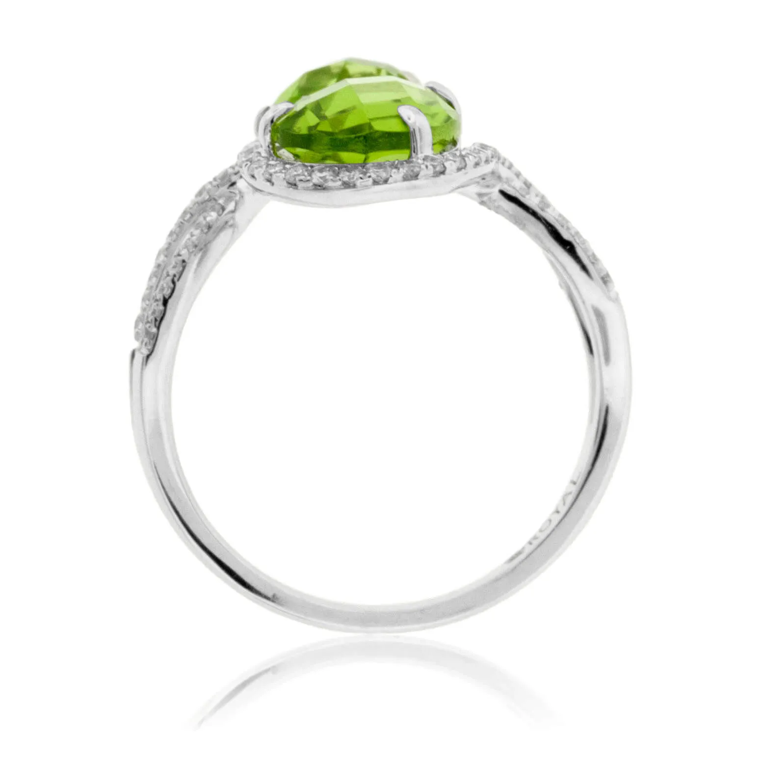 Double Pear Peridot & Diamond Halo Ring