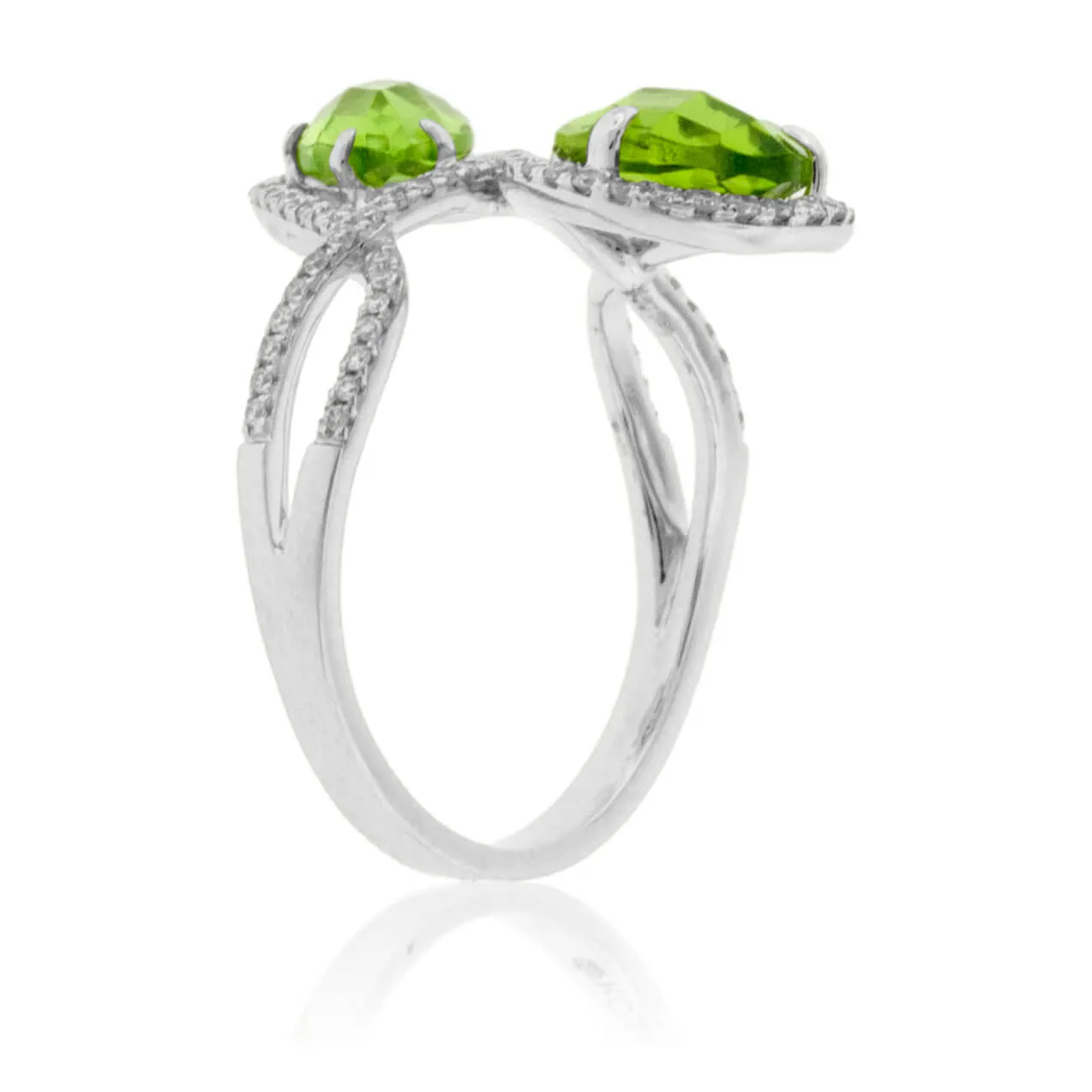 Double Pear Peridot & Diamond Halo Ring