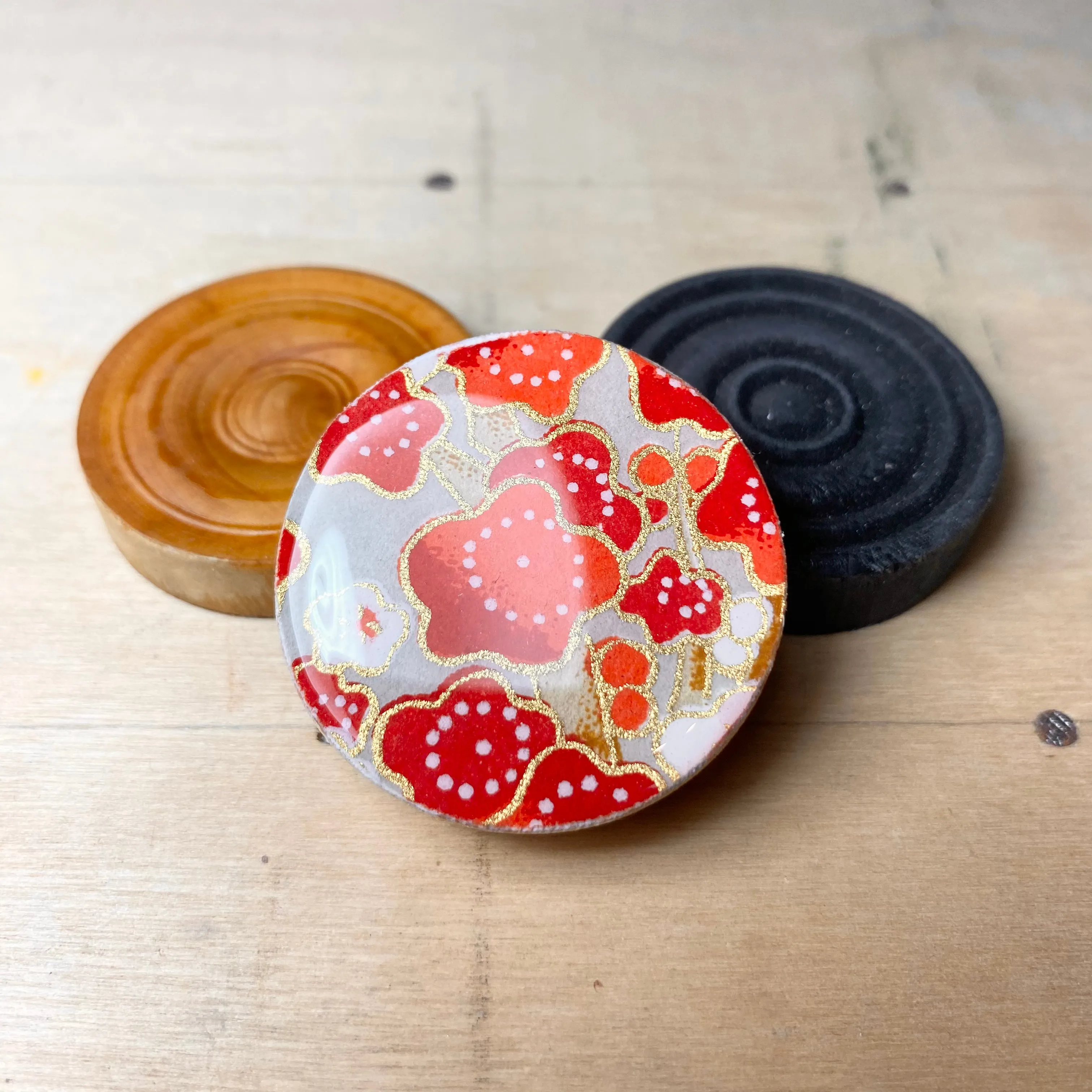 Draughts Piece Brooch - Poppy