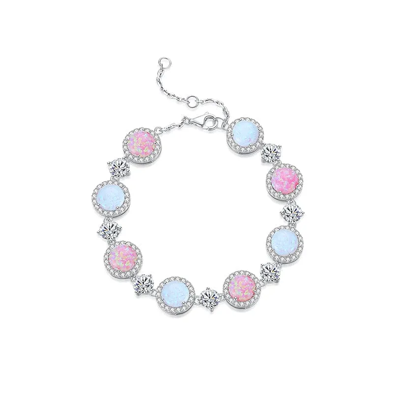 FANCIME "Wishing On A Star" Halo Pink Opal Sterling Silver Tennis Bracelet