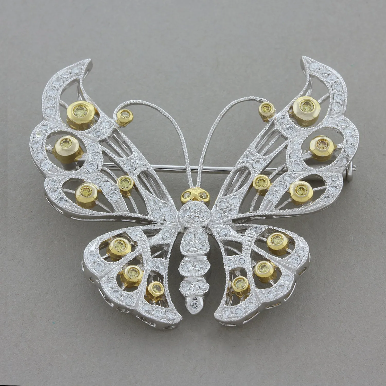 Fancy Color Diamond Gold Butterfly Brooch