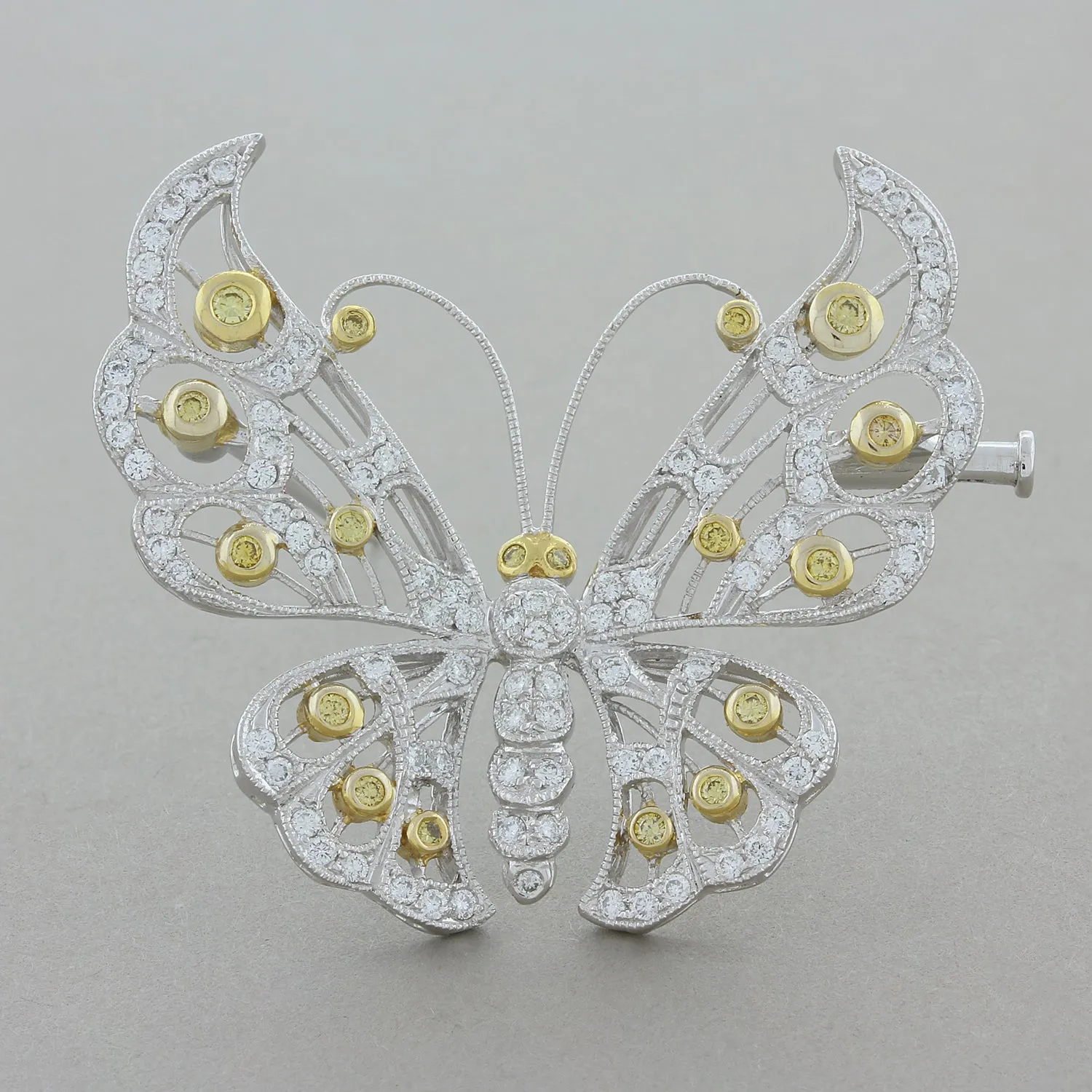 Fancy Color Diamond Gold Butterfly Brooch