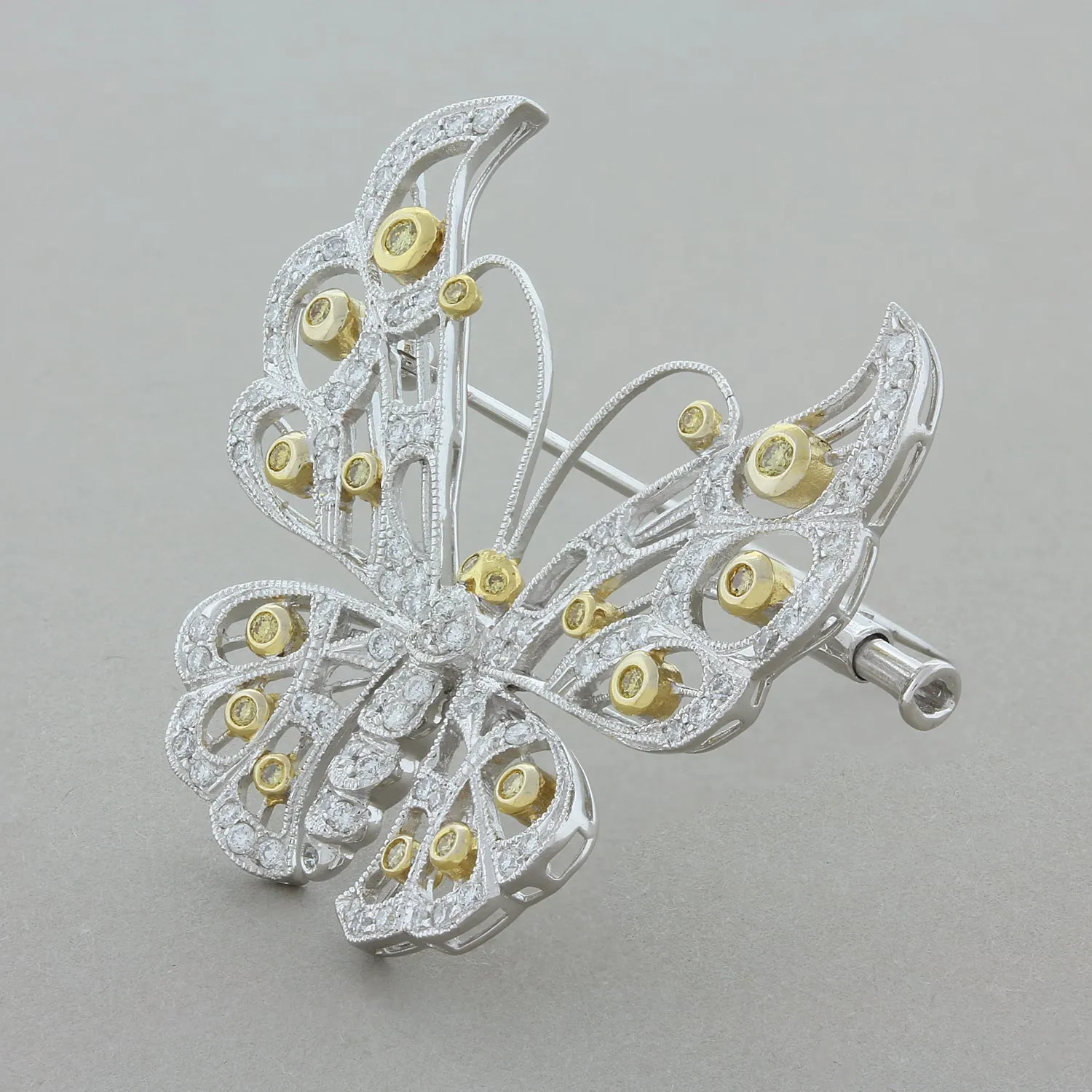 Fancy Color Diamond Gold Butterfly Brooch