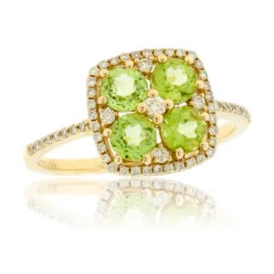 Four Center Stone Peridot & Diamond Ring