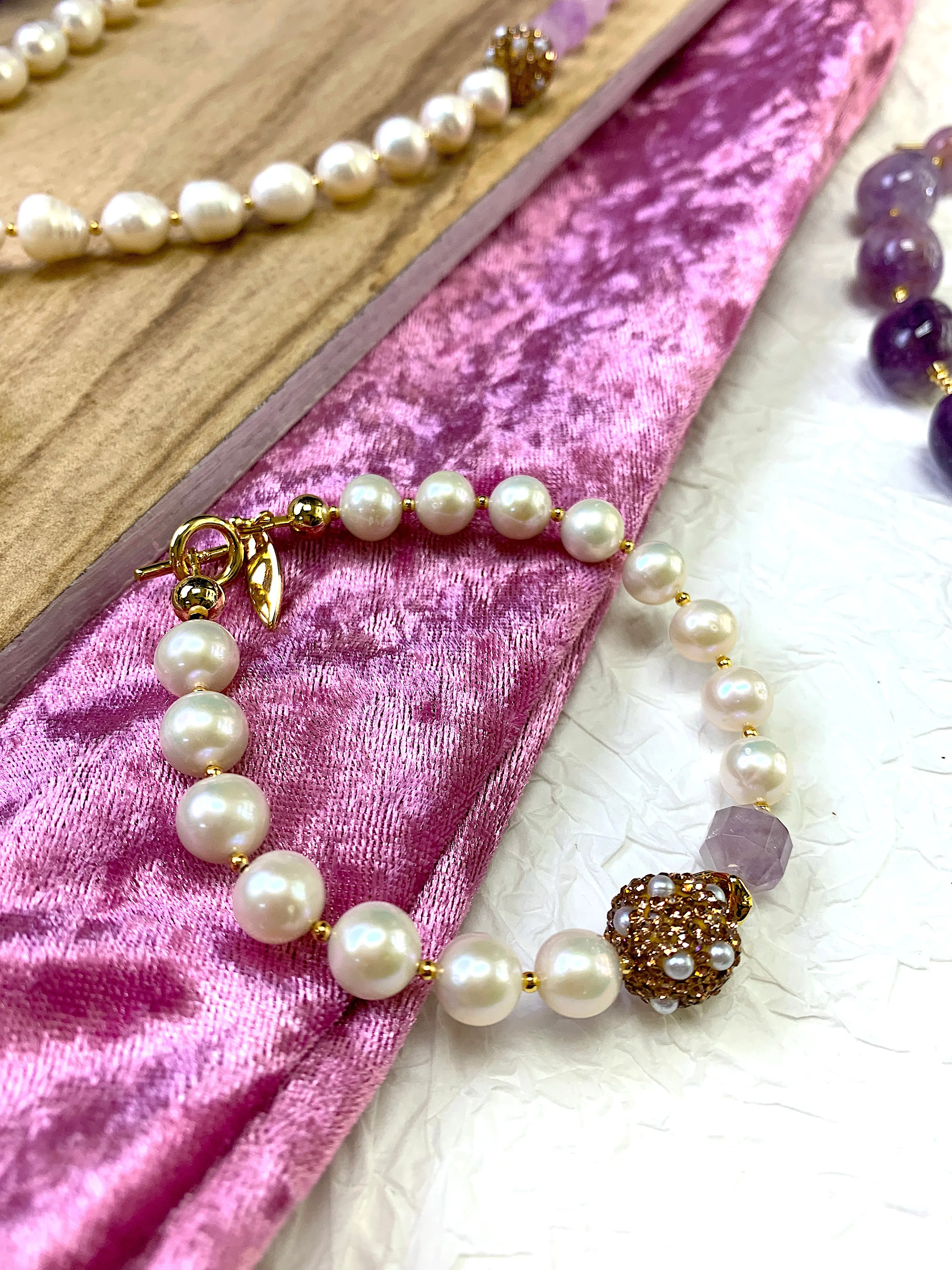 Freshwater Pearls With Faceted Amethyst Bracelet FB002