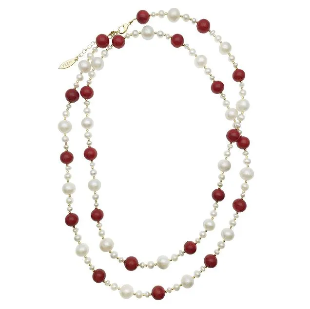 Freshwater Pearls With Red Coral Multi-Way Necklace DN202