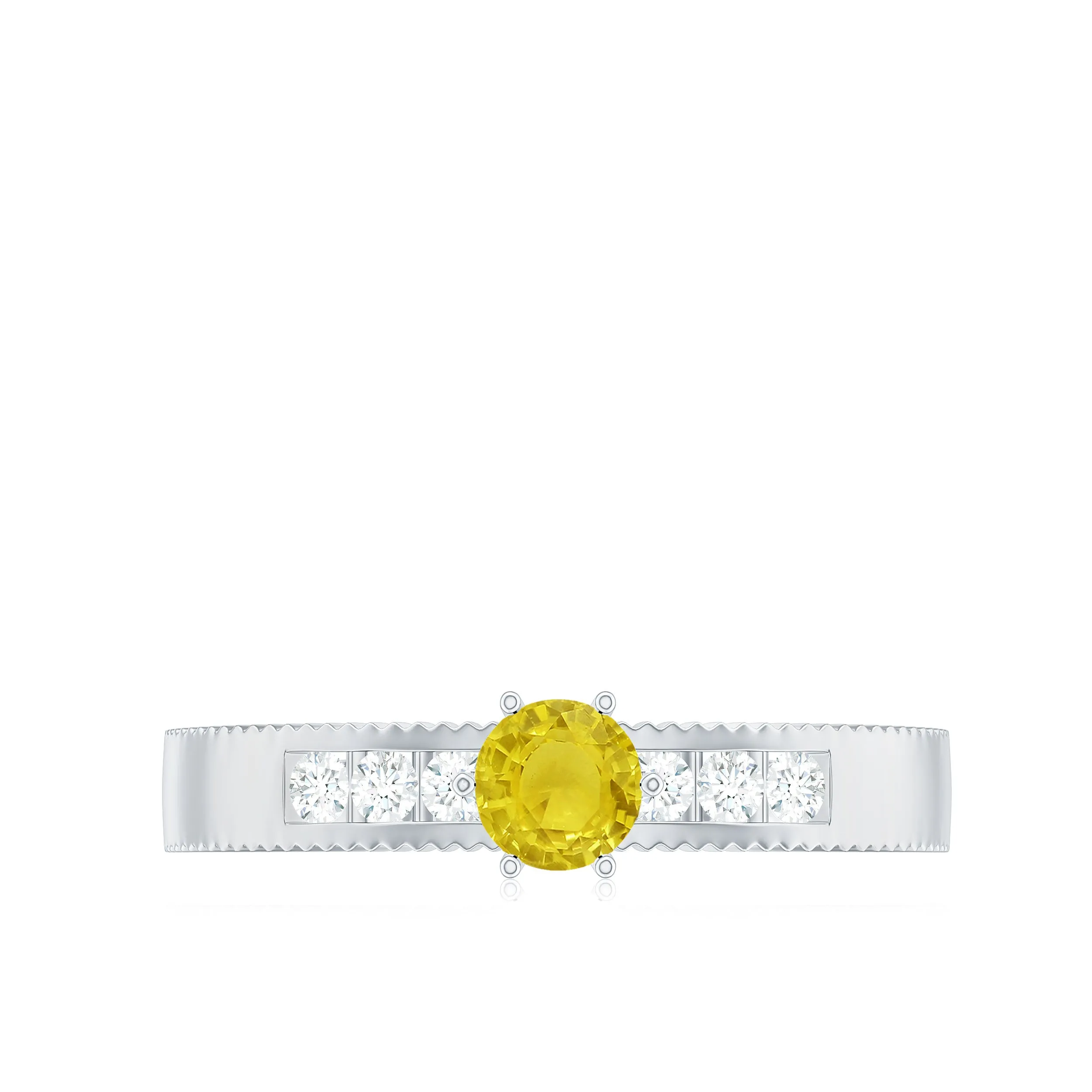 Genuine Yellow Sapphire Solitaire Band Ring with Diamond