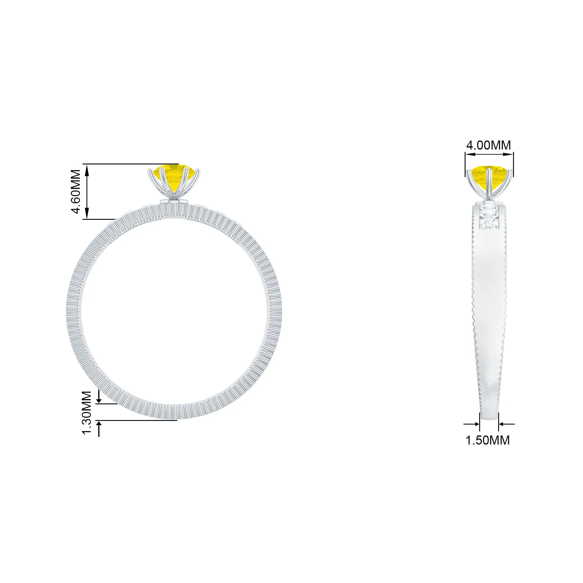 Genuine Yellow Sapphire Solitaire Band Ring with Diamond