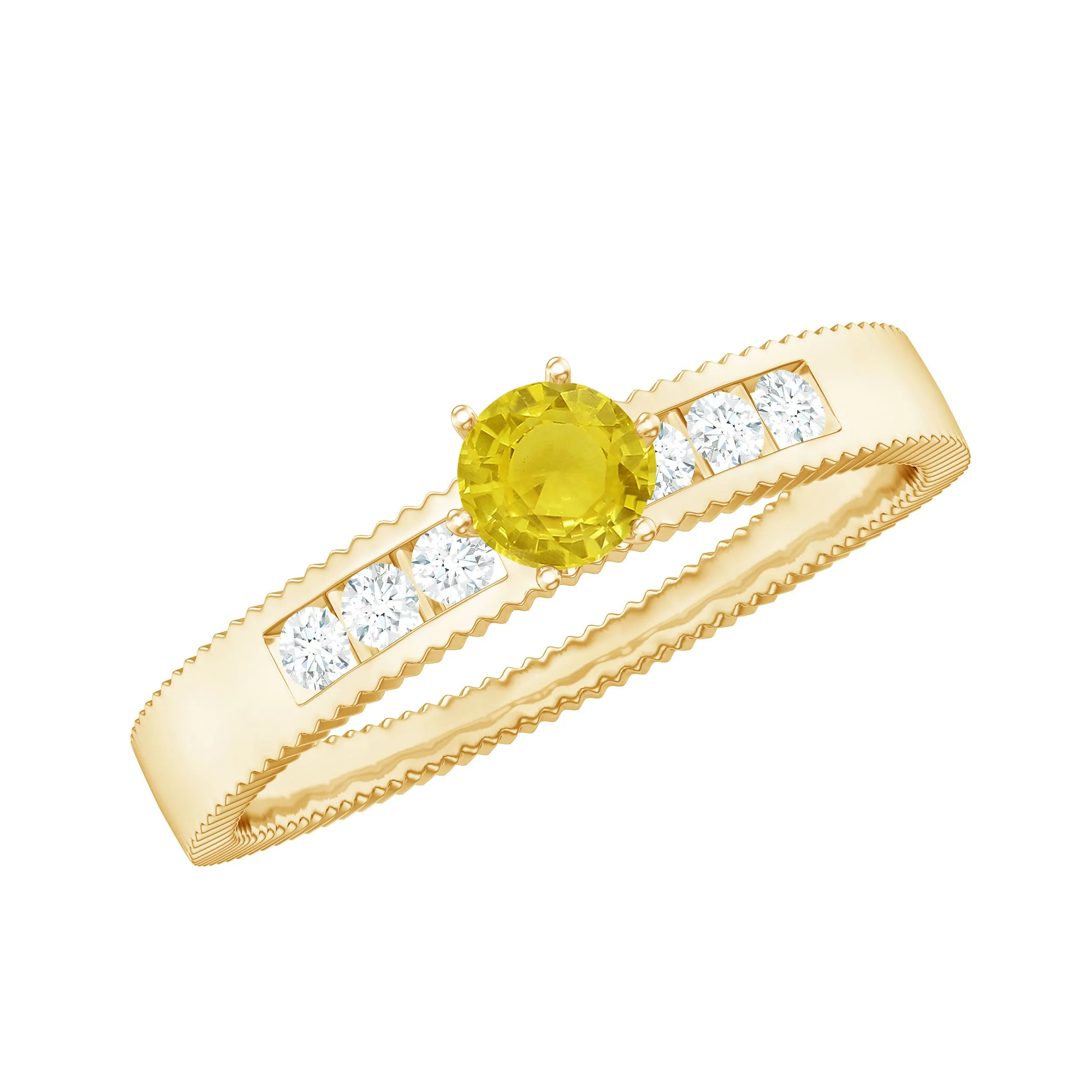 Genuine Yellow Sapphire Solitaire Band Ring with Diamond