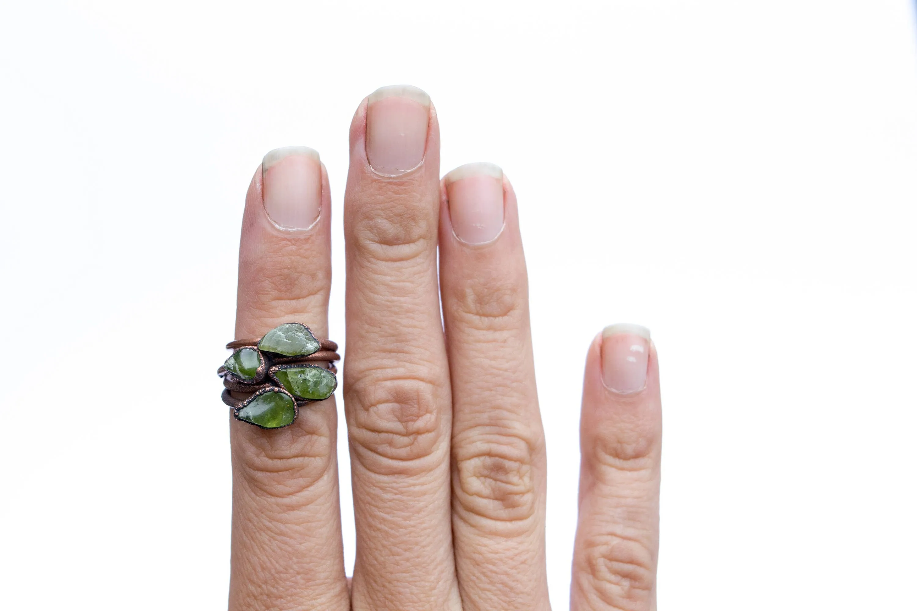 Green Peridot ring | Raw peridot ring