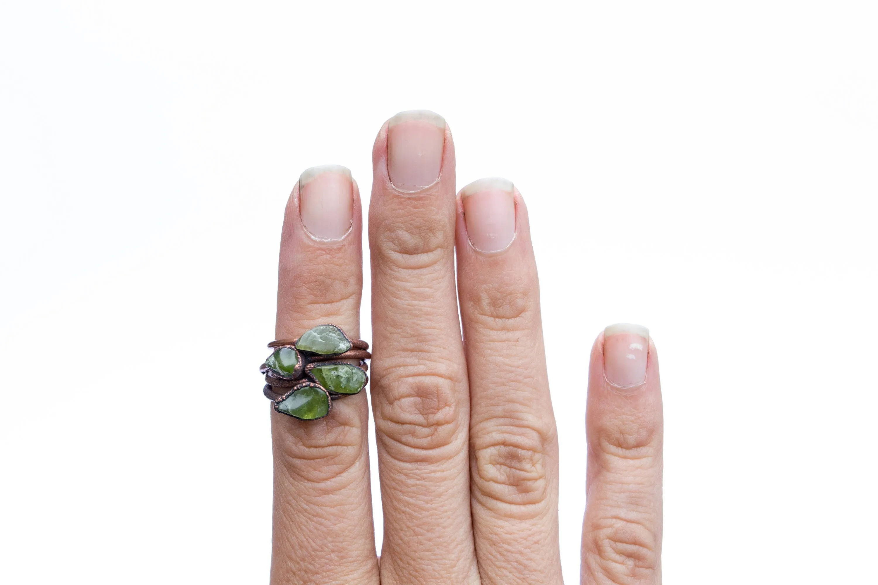 Green Peridot ring | Raw peridot ring