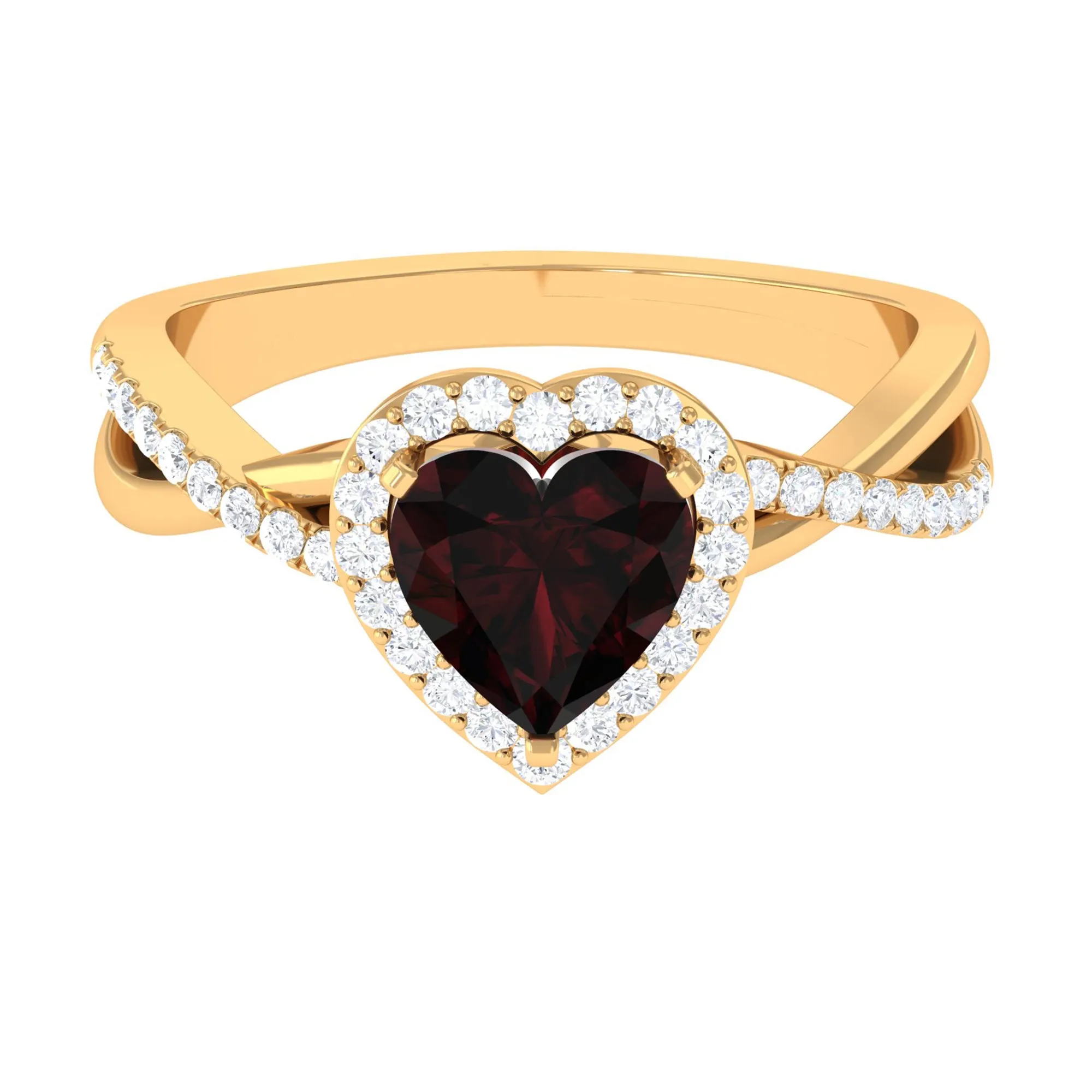 Heart Shape Garnet Crossover Engagement Ring with Diamond