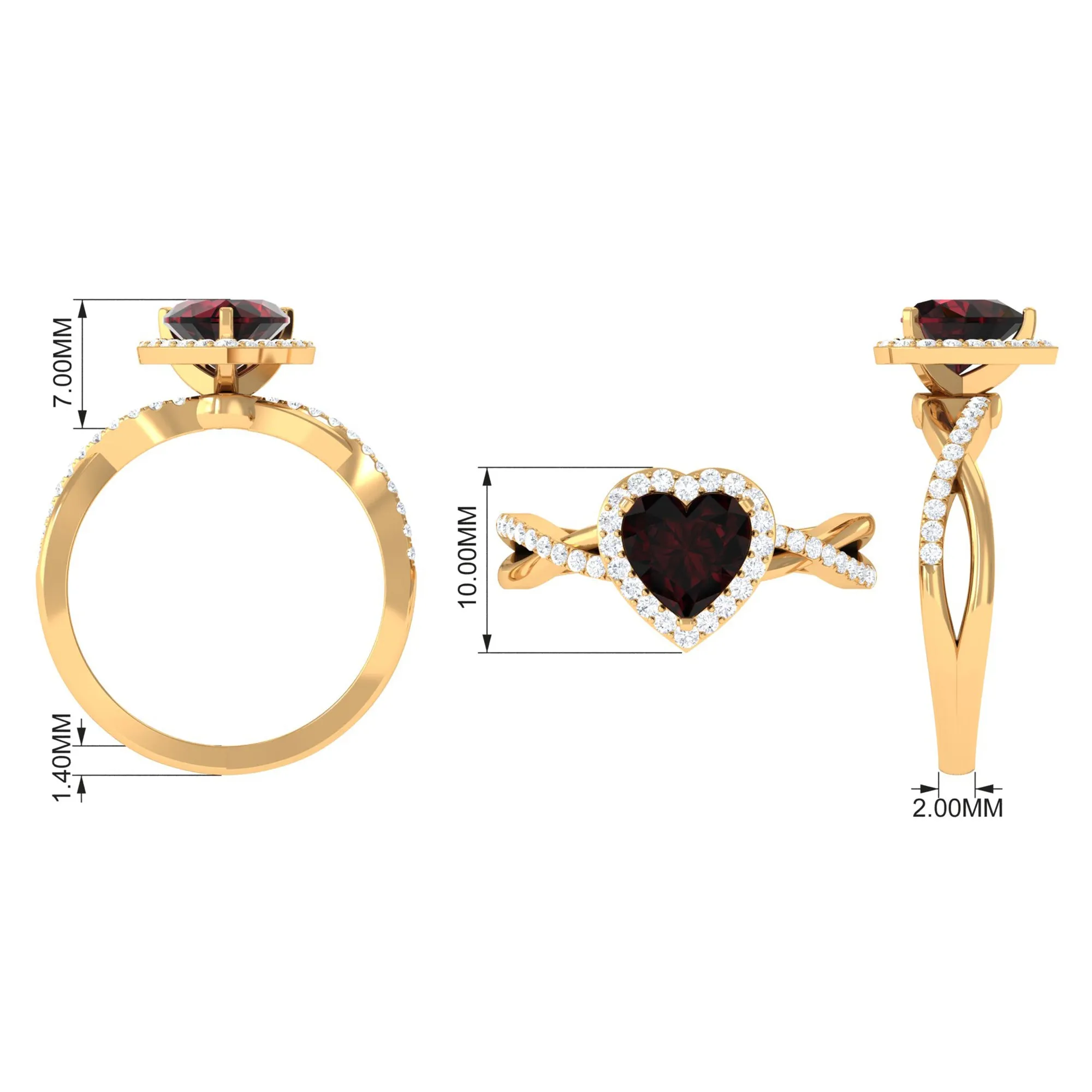 Heart Shape Garnet Crossover Engagement Ring with Diamond