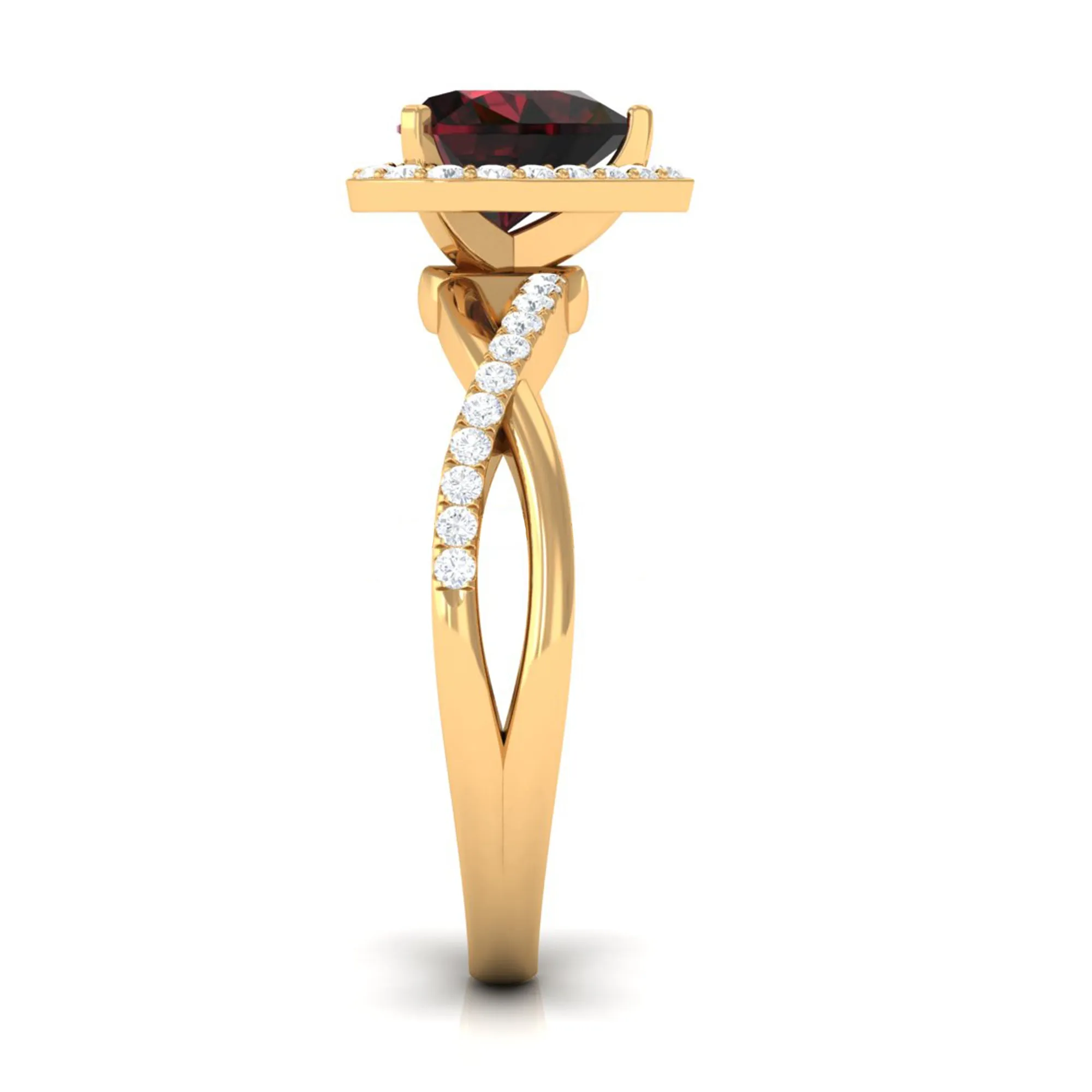 Heart Shape Garnet Crossover Engagement Ring with Diamond