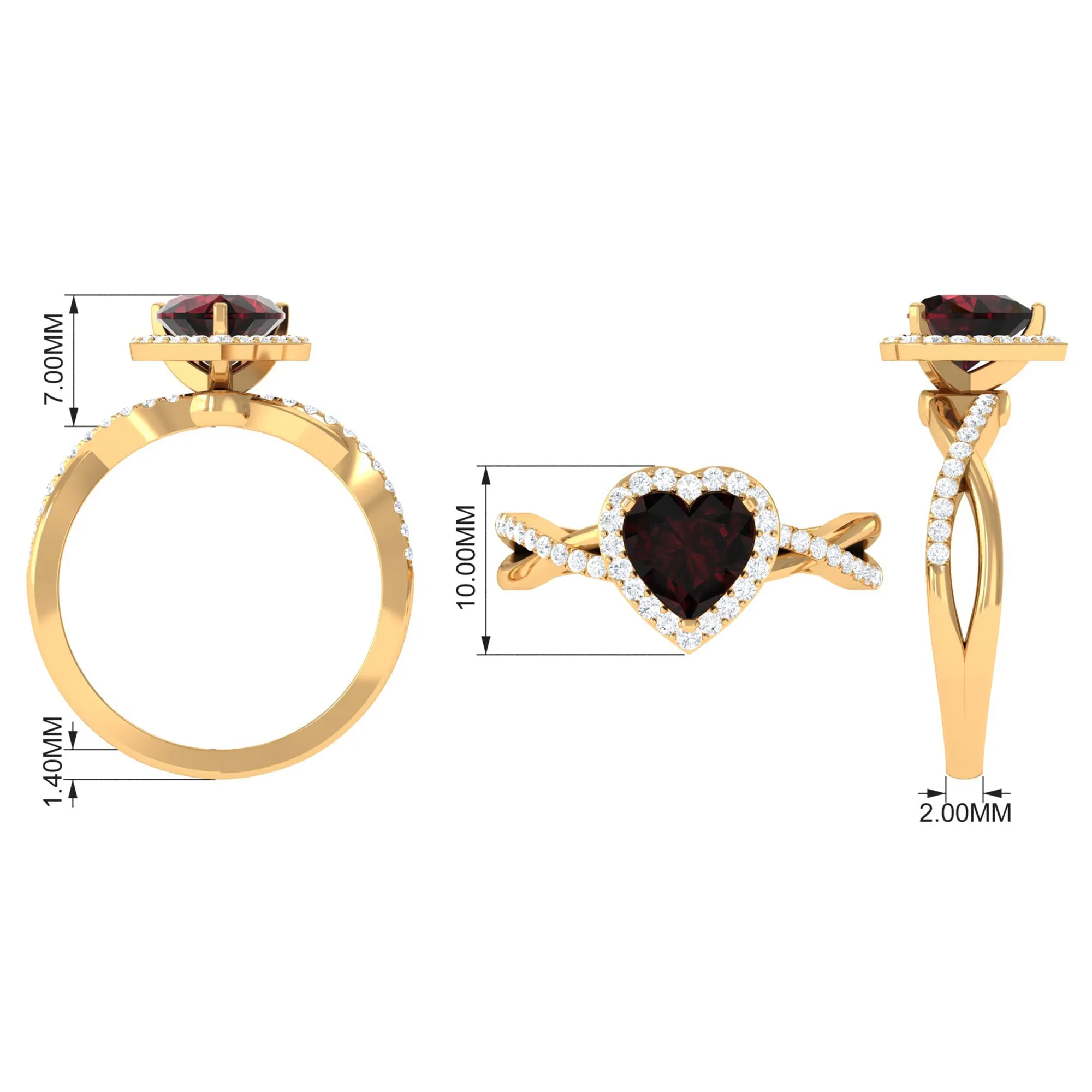 Heart Shape Garnet Crossover Engagement Ring with Diamond