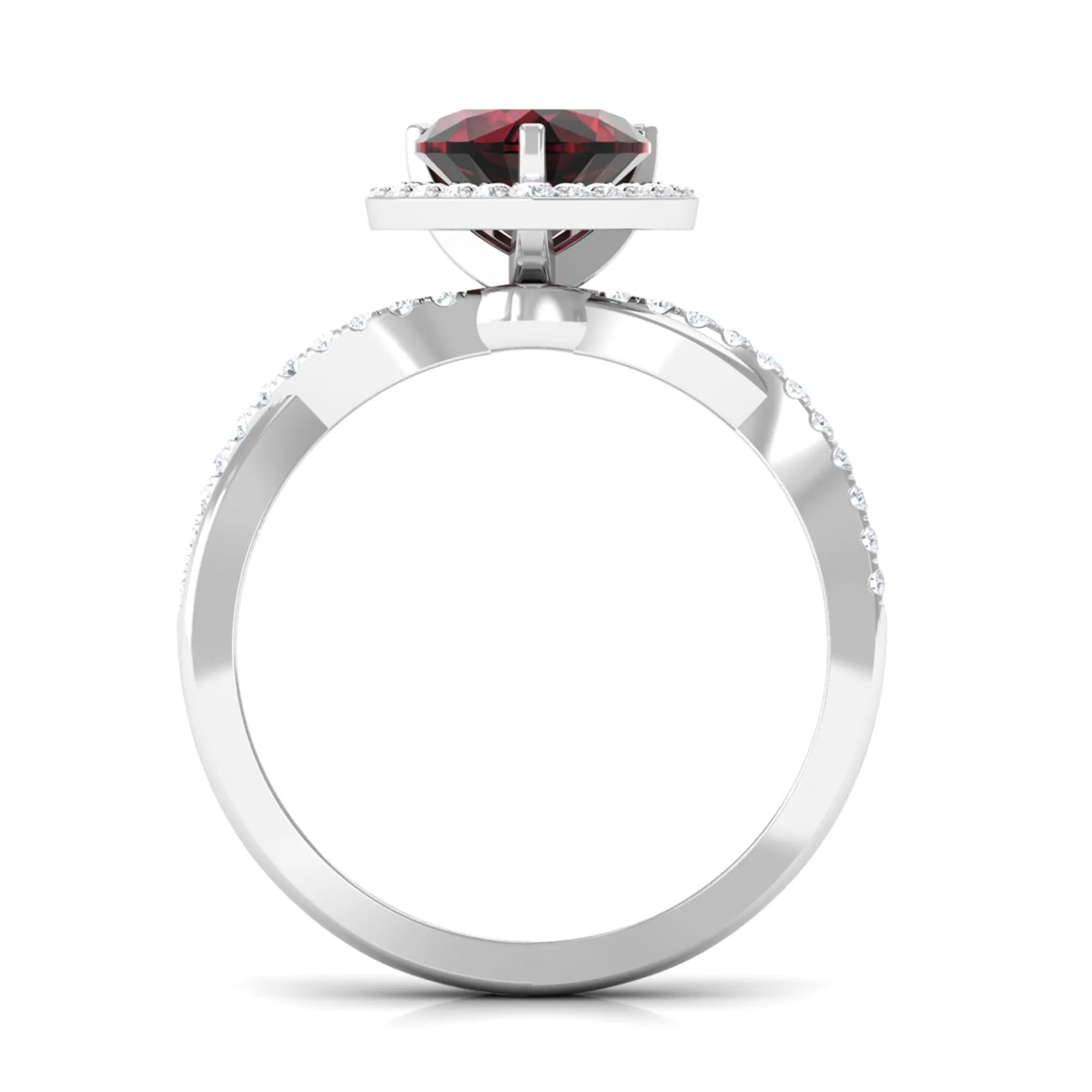 Heart Shape Garnet Crossover Engagement Ring with Diamond