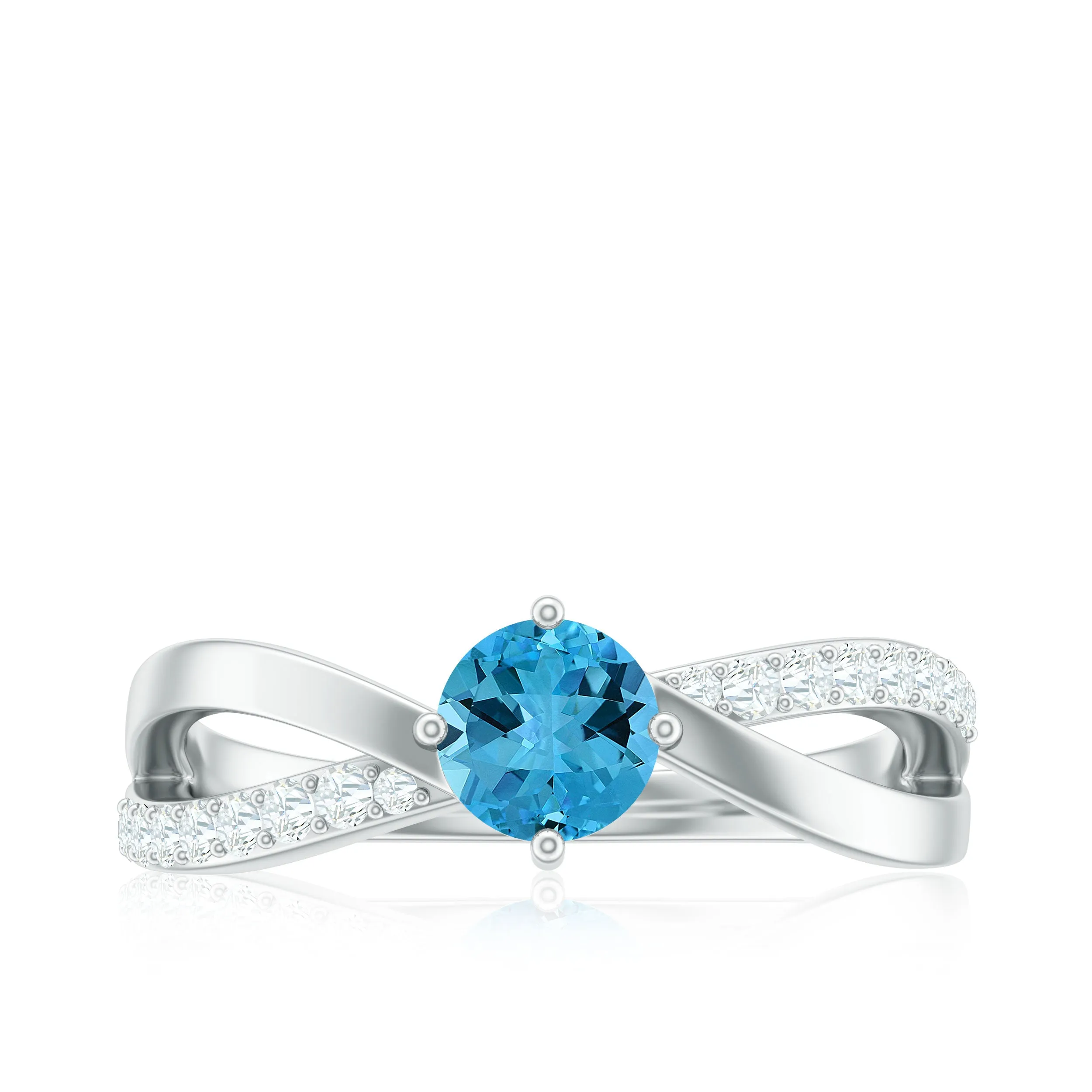 Infinity Shank Round Swiss Blue Topaz Engagement Ring with Diamond