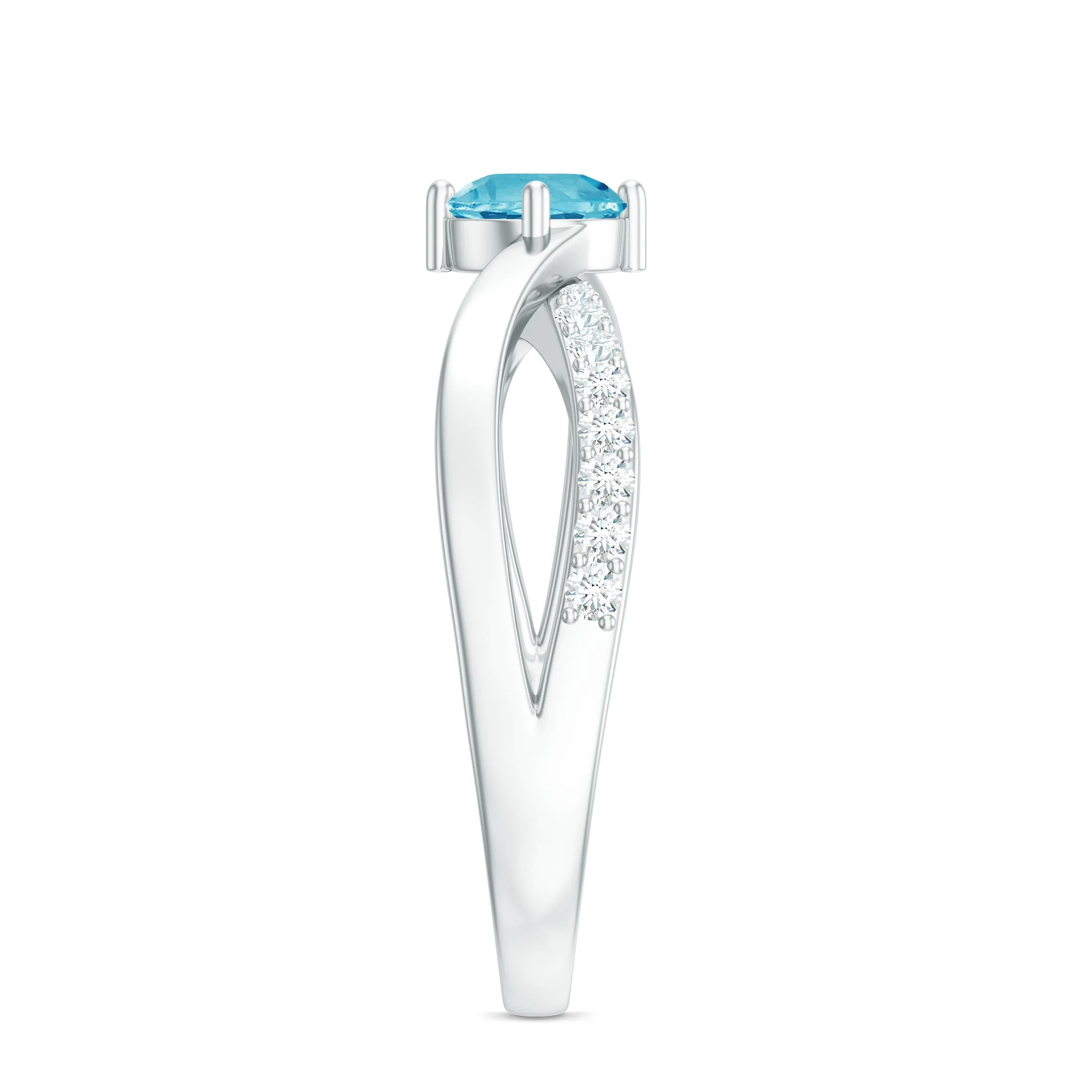 Infinity Shank Round Swiss Blue Topaz Engagement Ring with Diamond