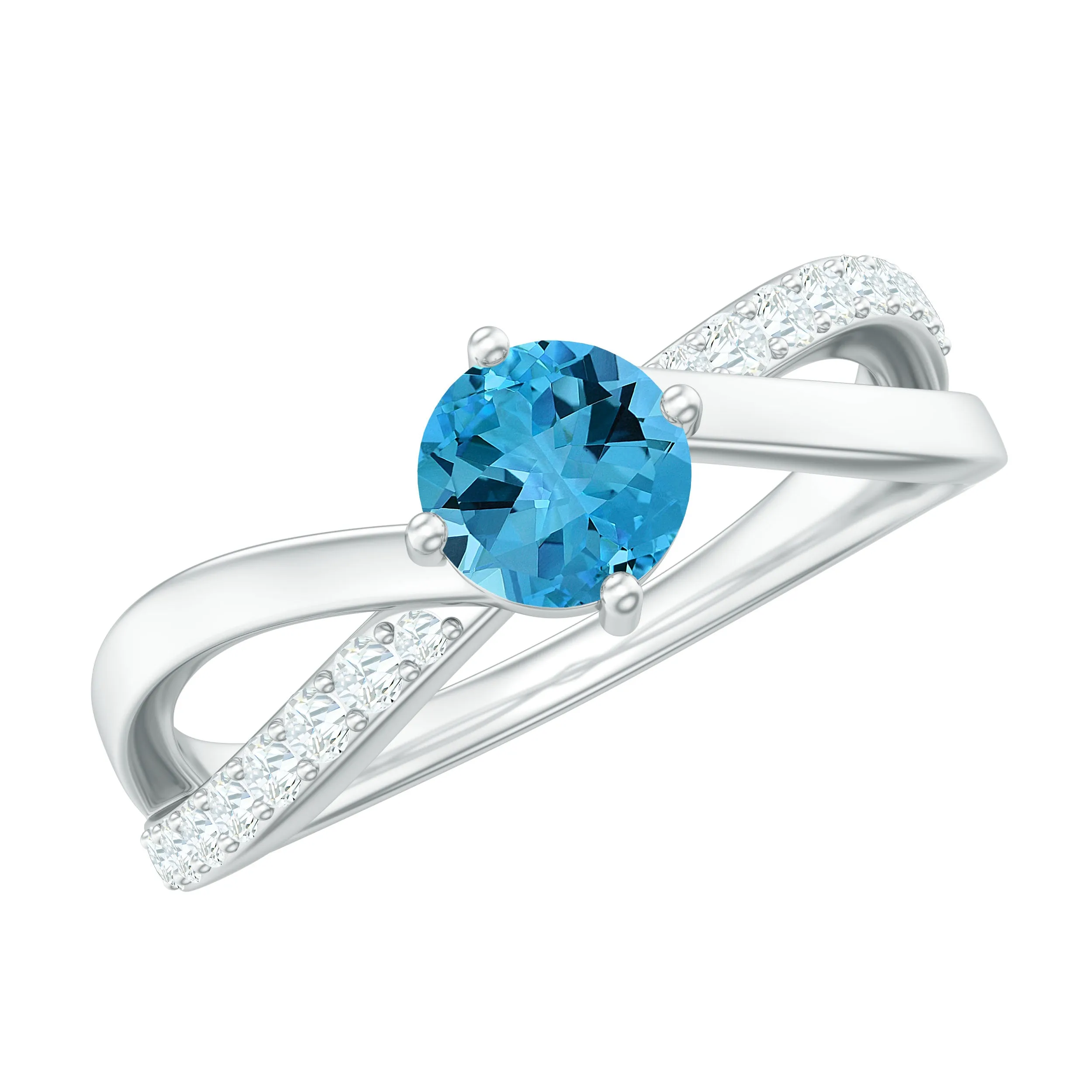 Infinity Shank Round Swiss Blue Topaz Engagement Ring with Diamond