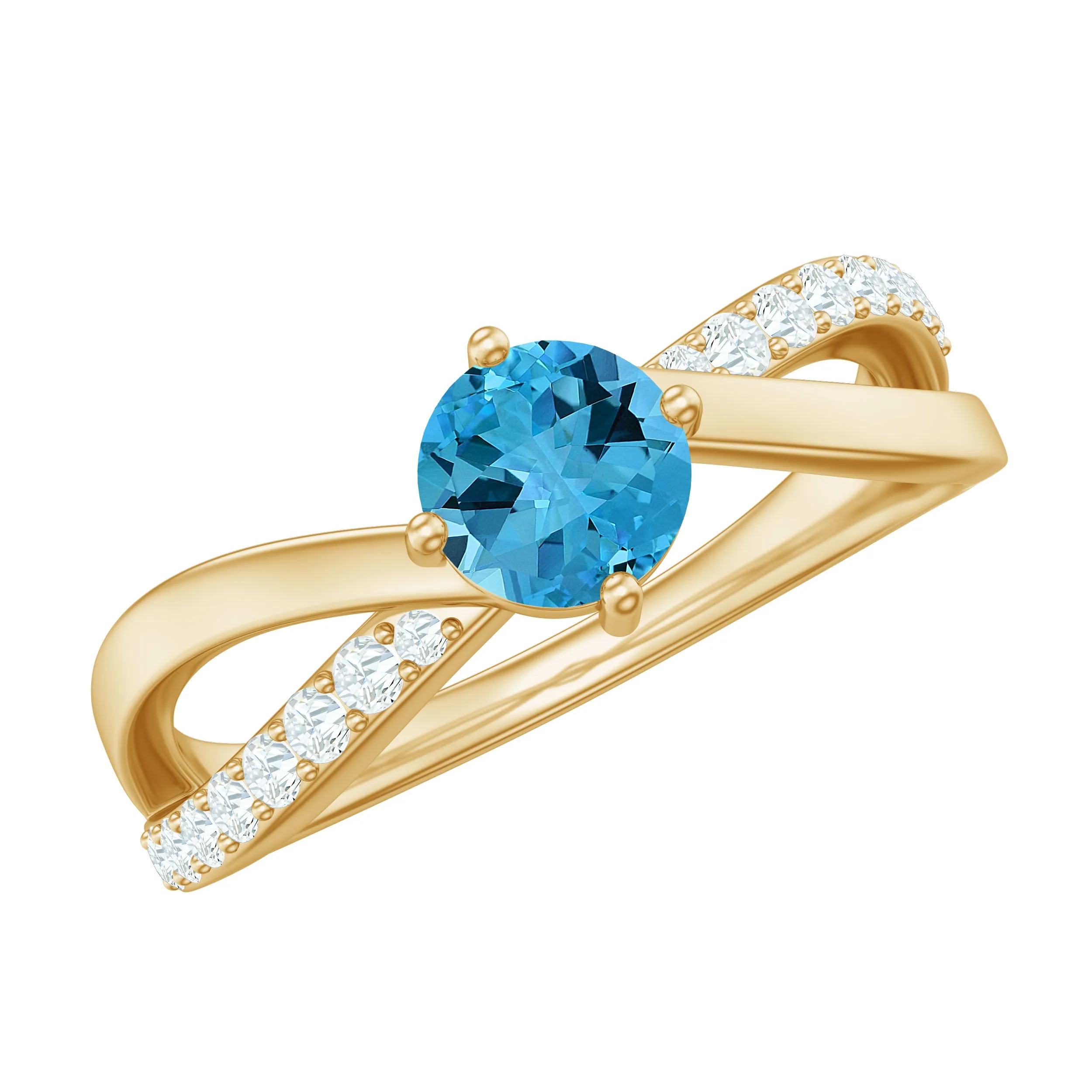 Infinity Shank Round Swiss Blue Topaz Engagement Ring with Diamond